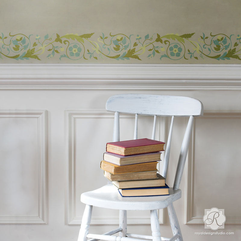 Venezia Floral Vine Border Stencil by Alison Woolley - DIY Home Decor, Wall Painting, Furniture Upcycling & Craft Projects