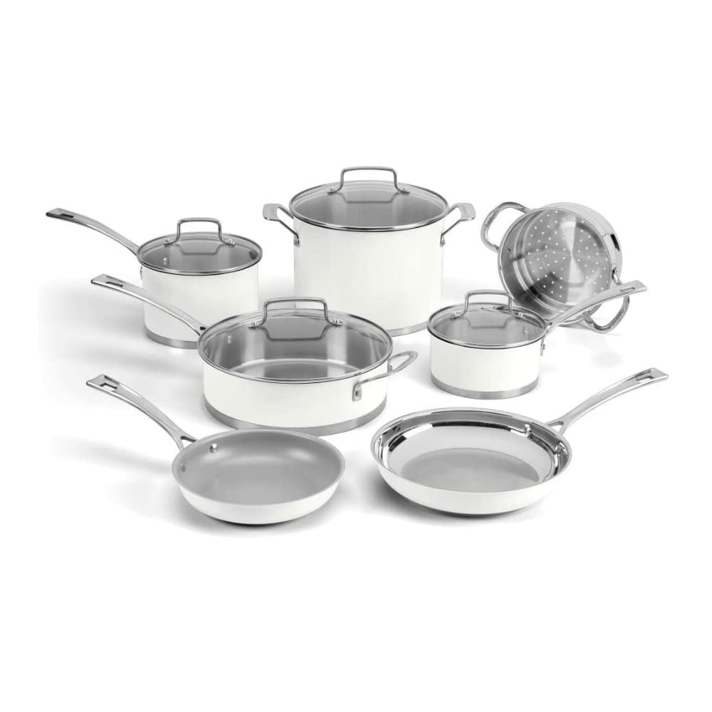 Cuisinart MW89-11 11-Piece Matte White Cookware Set - Nonstick Kitchen Pots and Pans for Cooking, Baking & Serving | Perfect for Home Chefs & Family Meals