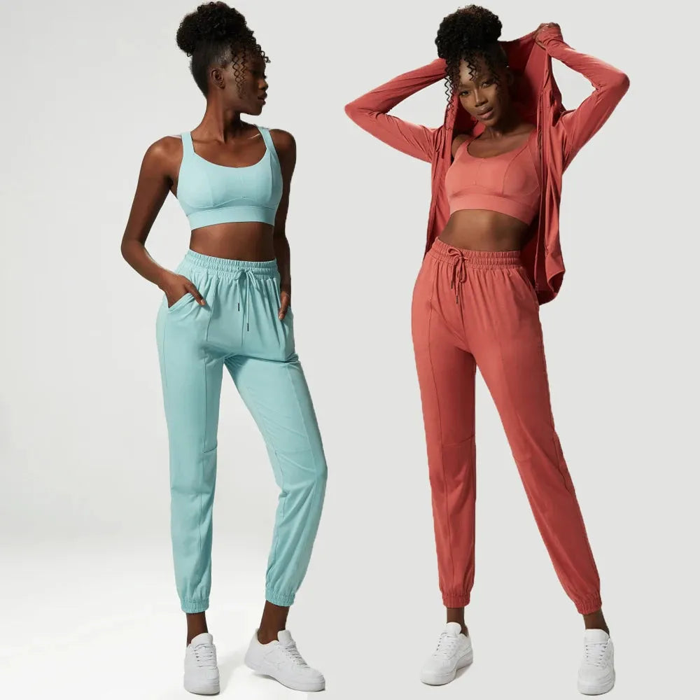 2/3 Piece Women's Yoga Set - Breathable Loose Fit Gym Outfit with Zipper Jacket, Sports Bra & Jogger Pants - Perfect for Yoga, Pilates, Workout & Lounge Wear