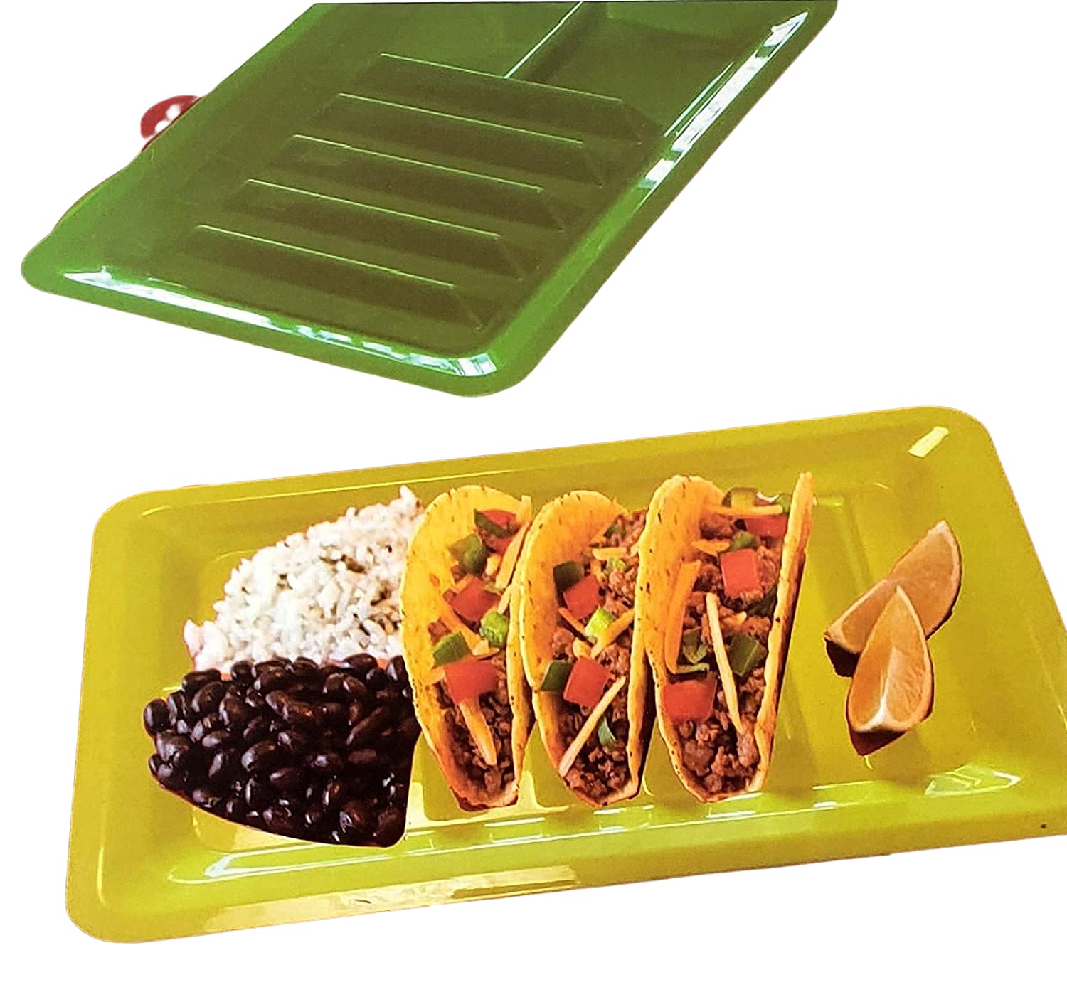 3-Piece Taco Holder Stand Set - Colorful Plastic Taco Plate Dividers for Serving (Rectangle) - Perfect for Taco Tuesday, Parties & Mexican-Themed Events