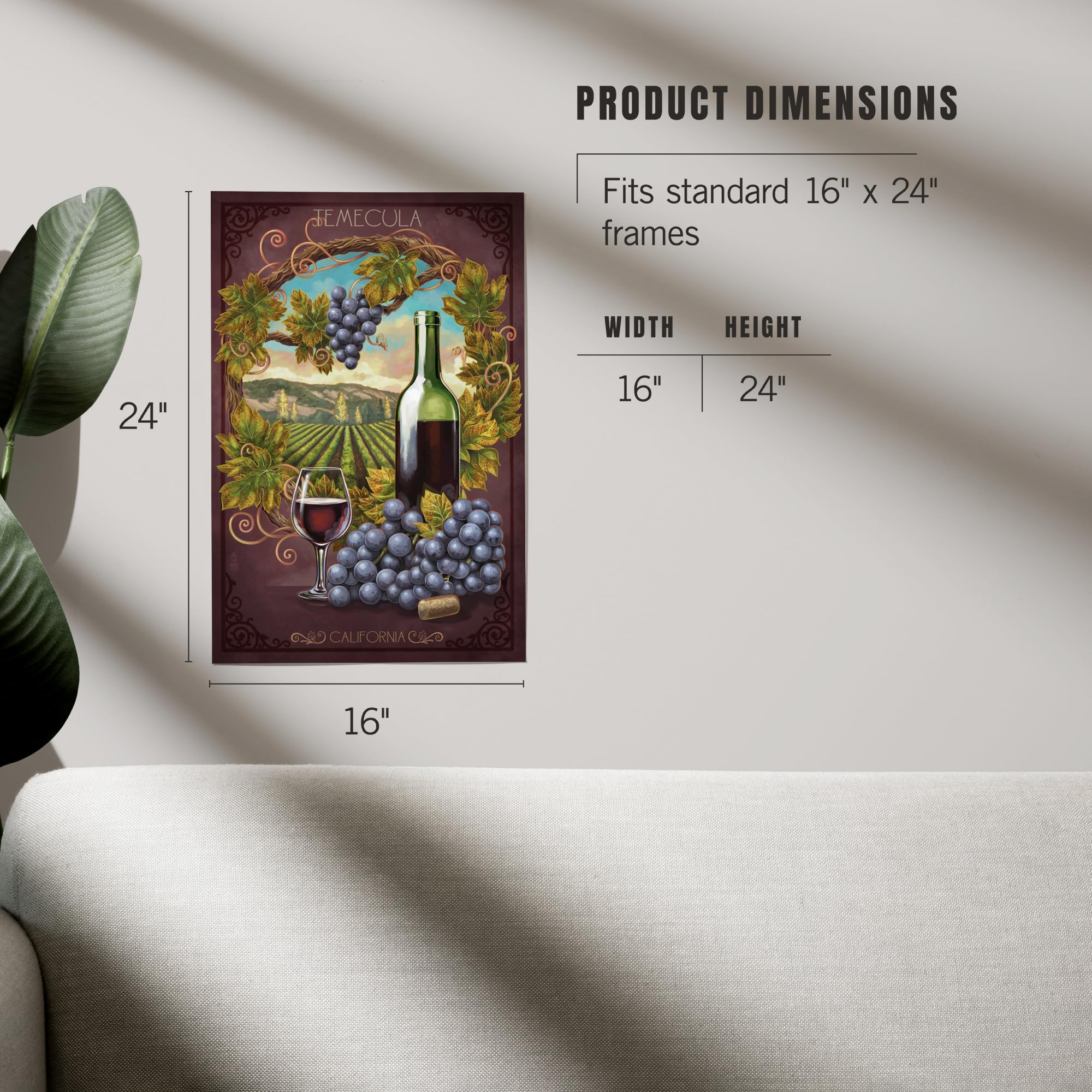 Lantern Press 16x24 Inch Giclee Print - Temecula California Merlot Wine Vineyard Wall Art - Perfect for Home Decor, Office & Wine Tasting Room