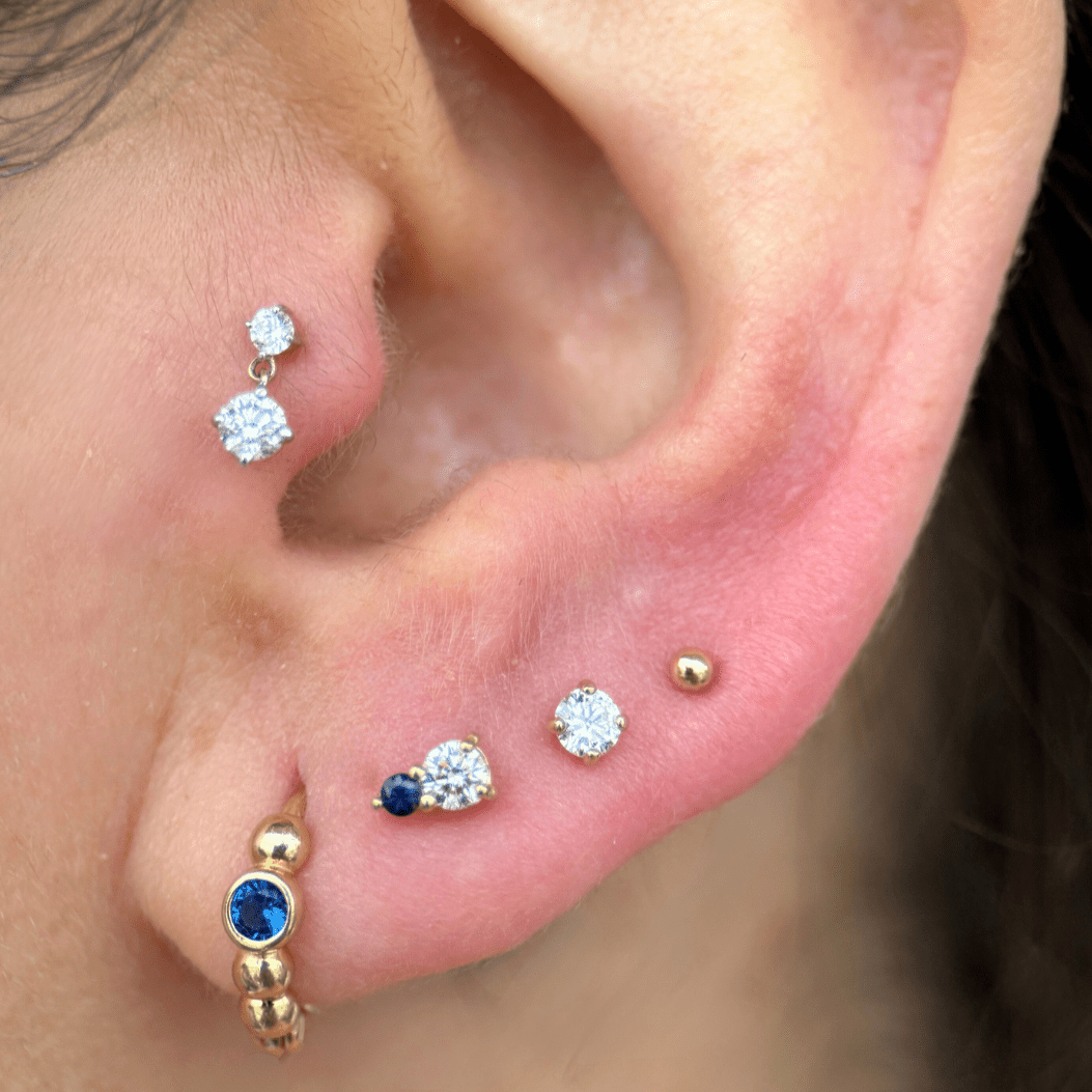 14K Yellow Gold Double Diamond Drop Flat Back Stud Earrings - Elegant & Dainty for Everyday Wear, Parties & Gifts