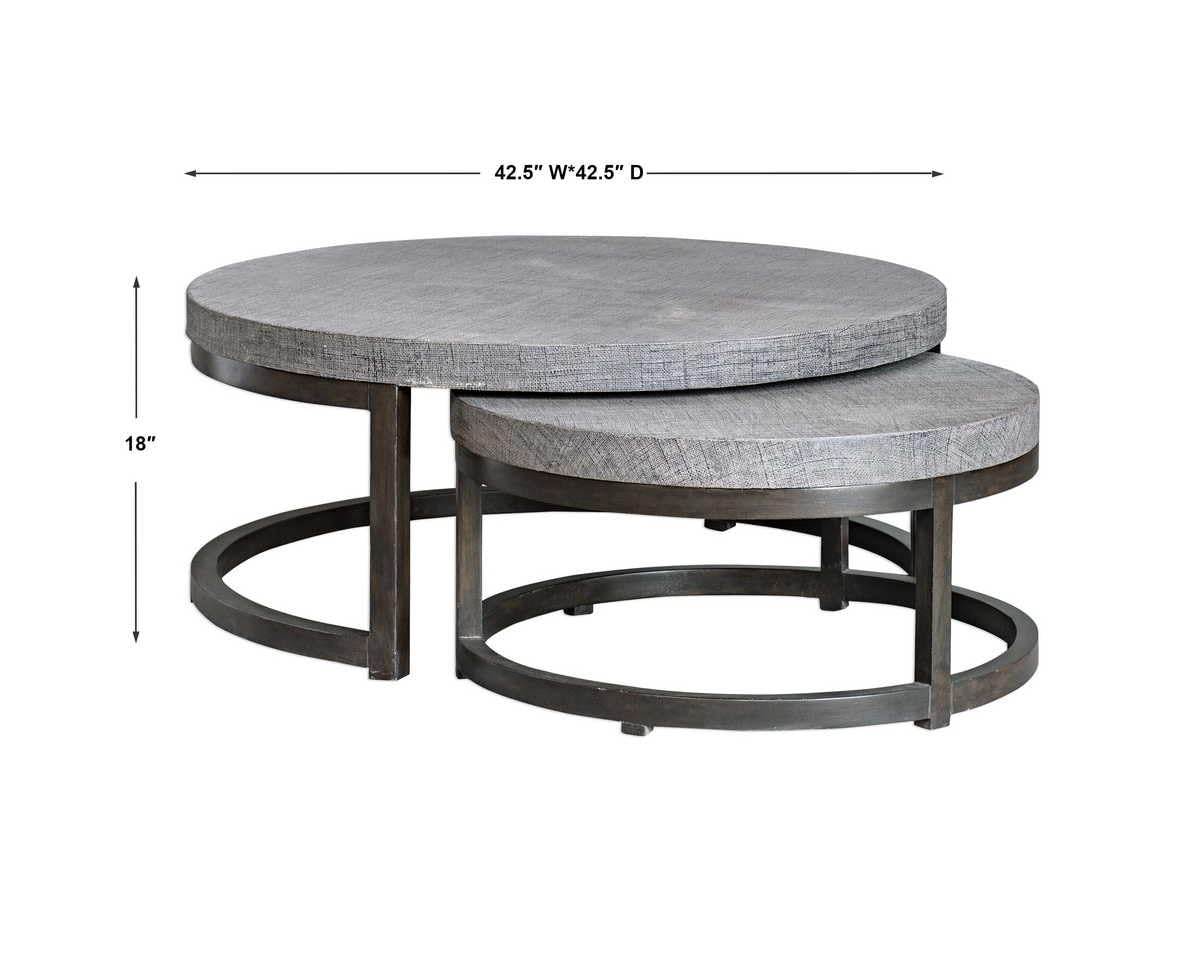 Rustic Modern Round Nesting Coffee Table Set - 2-Tier Geometric Iron for Living Room