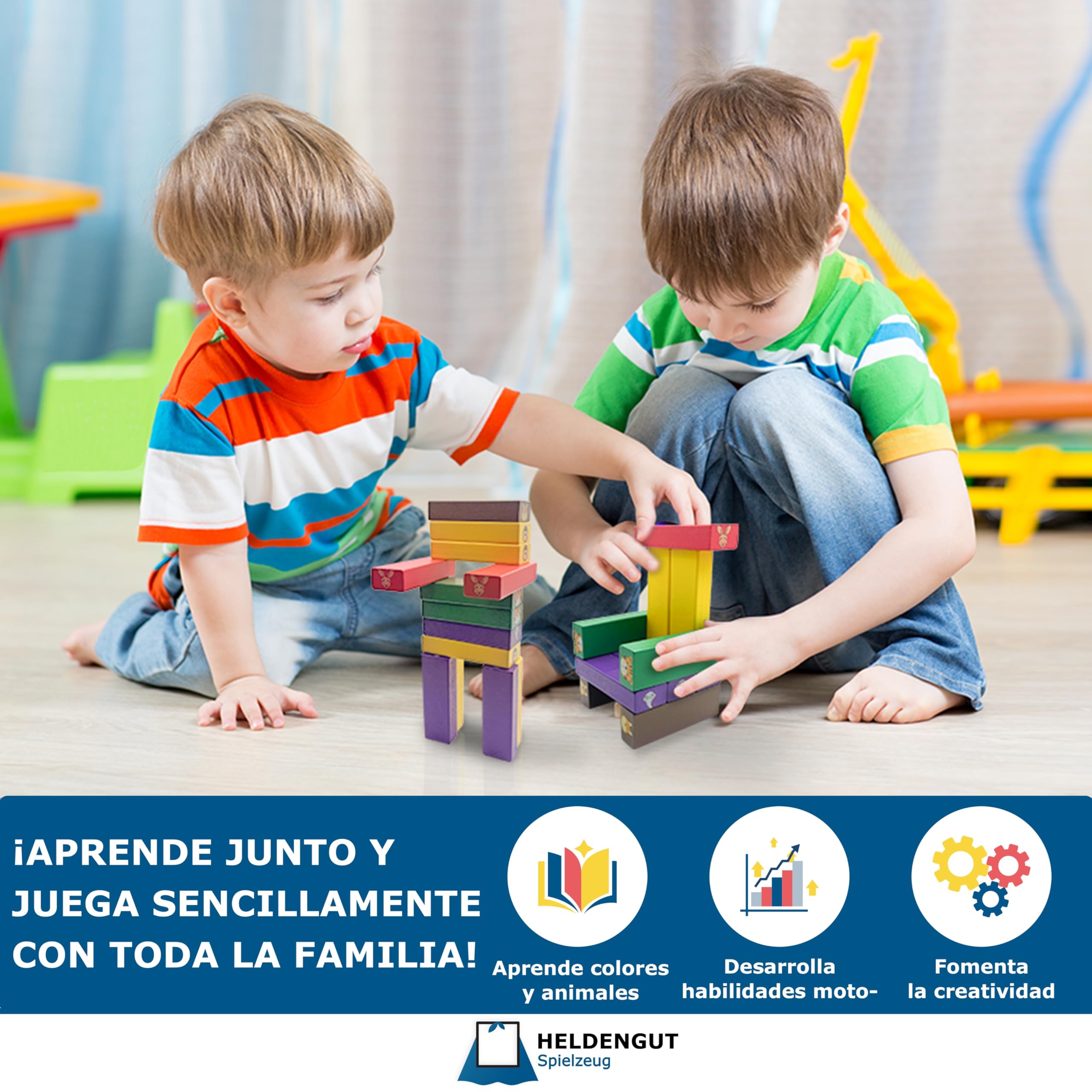 HELDENGUT® 4-in-1 Wooden Wobble Tower Stacking Game for Kids Ages 3+ | Premium Montessori Learning Toy for Toddlers & Preschoolers - Perfect Gift for Boys & Girls (Indoor Play, Birthday Party, Early Childhood Education)
