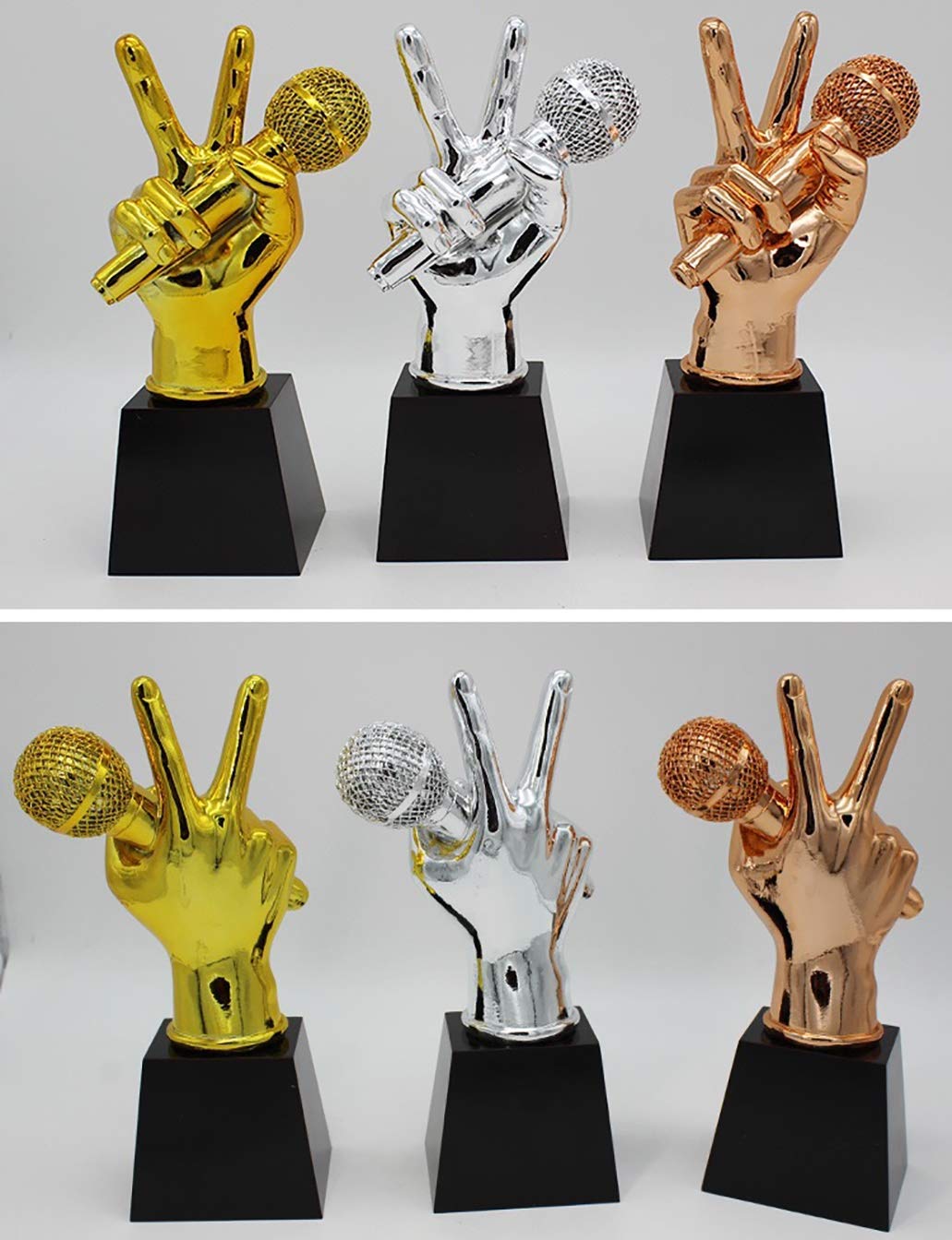 BOFANGSM Golden Microphone Trophy - Music Award for Host, Speech, Ornaments & Competitions - Elegant Champagne Finish - Perfect for Music Contests, Ceremonies & Office Decor
