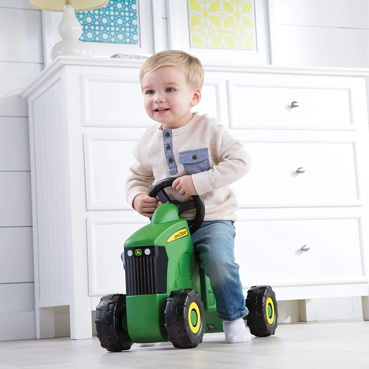 John Deere Sit N Scoot Tractor Ride On Toy for Kids - Battery-Powered Pretend Play Vehicle with Realistic Sounds & Lights - Perfect for Outdoor Play, Birthday Gifts & Toddler Pretend Farming Fun