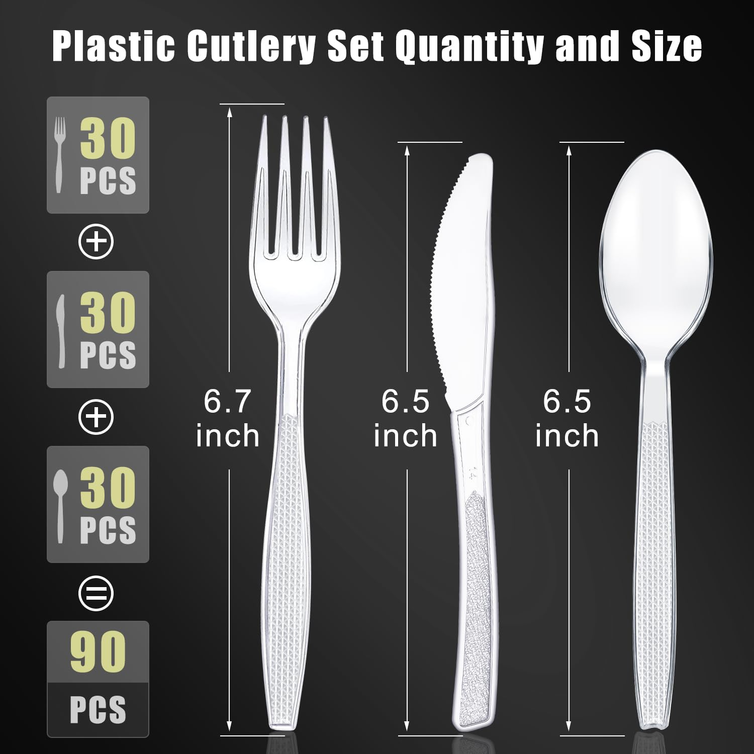 90-Piece Disposable Plastic Cutlery Set - 30 Forks, 30 Spoons & 30 Knives - Clear Plastic Silverware for Wedding, Catering, Party & Picnic - BPA-Free Utensils for Events, BBQ, Camping & Outdoor Dining