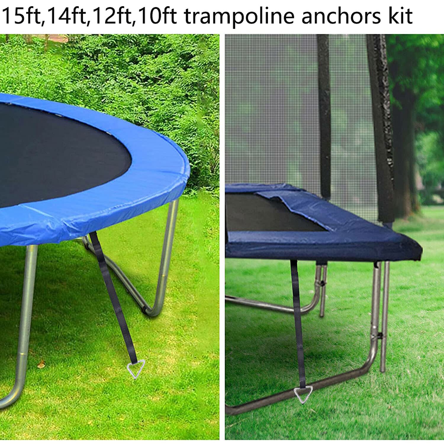 Heavy Duty Trampoline Anchors - Galvanized Steel Windproof Ground Stakes Kit for 10ft,12ft,14ft,15ft Trampolines (15.8 Inch) - Secure Outdoor Play Equipment in High Winds for Backyard, Garden & Park Safety