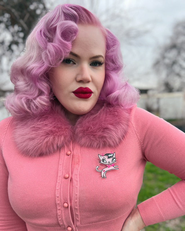 Bad Kitty Brooch - Cute Cat Pin for Women by Miss Fluff x Lipstick & Chrome - Perfect for Jackets, Bags & Accessories