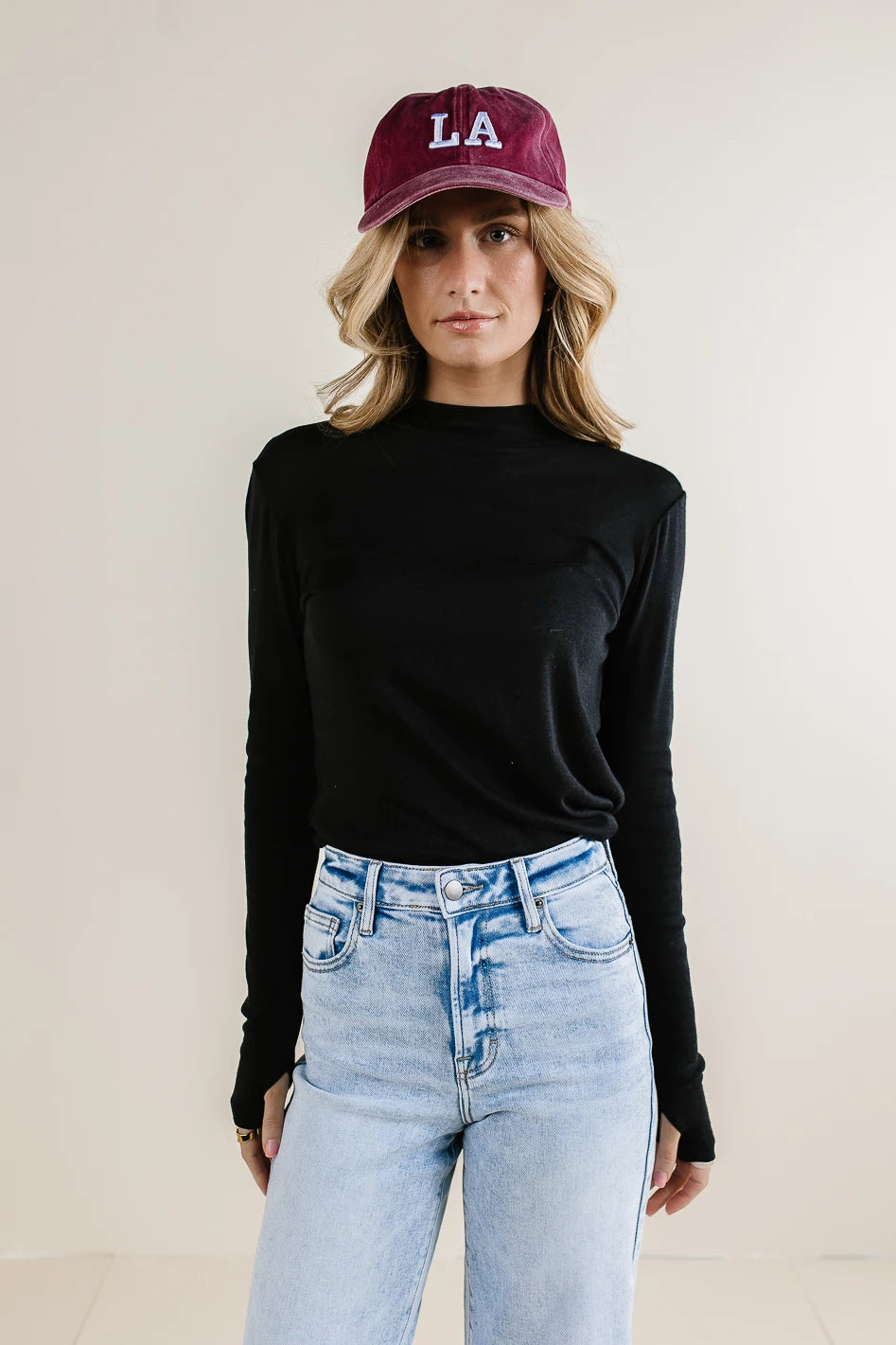Alani Mock Neck Top for Women - Black Stretch Knit Long Sleeve Shirt | Slim Fit Work Blouse & Casual Wear | Perfect for Office, Date Night & Everyday Outfits