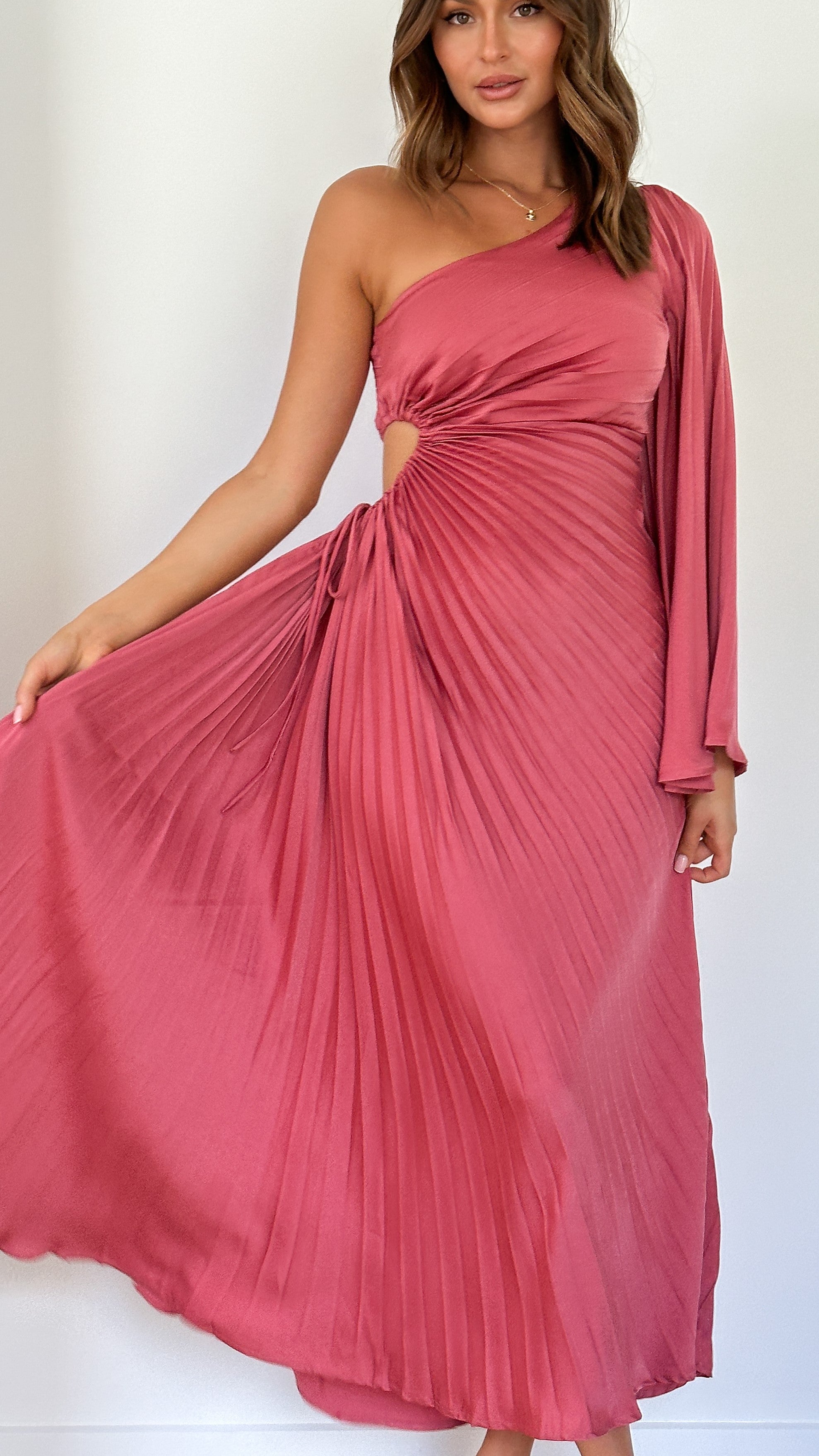 Gwen One Shoulder Long Maxi Dress for Women - Elegant Pink Evening Gown for Prom, Wedding, and Special Occasions