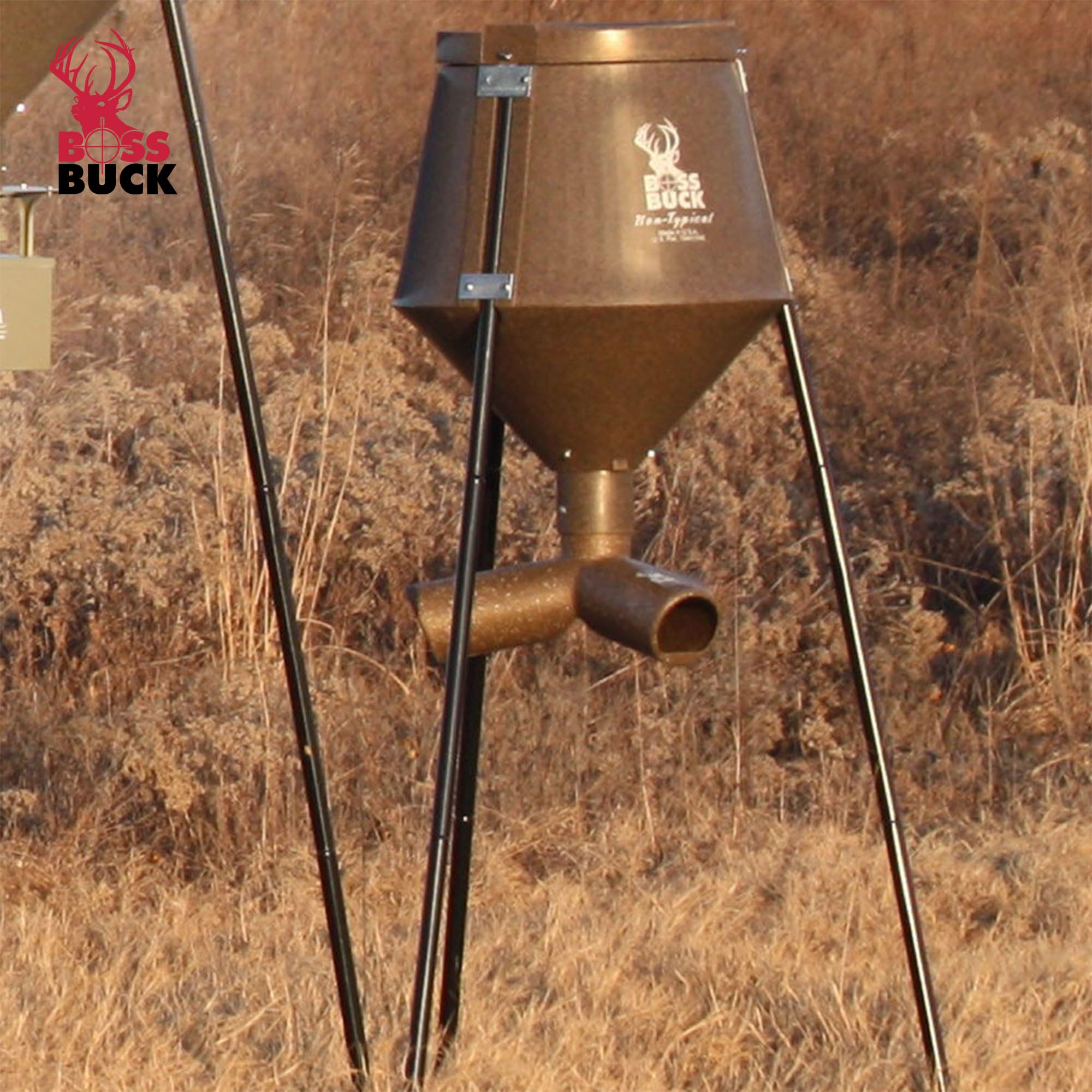 Boss Buck 200 LB Gravity Tripod Feeder with Adjustable Flow Control - 2 Pack for Corn & Protein Pellets - Perfect for Deer Hunting, Wildlife Feeding & Game Management