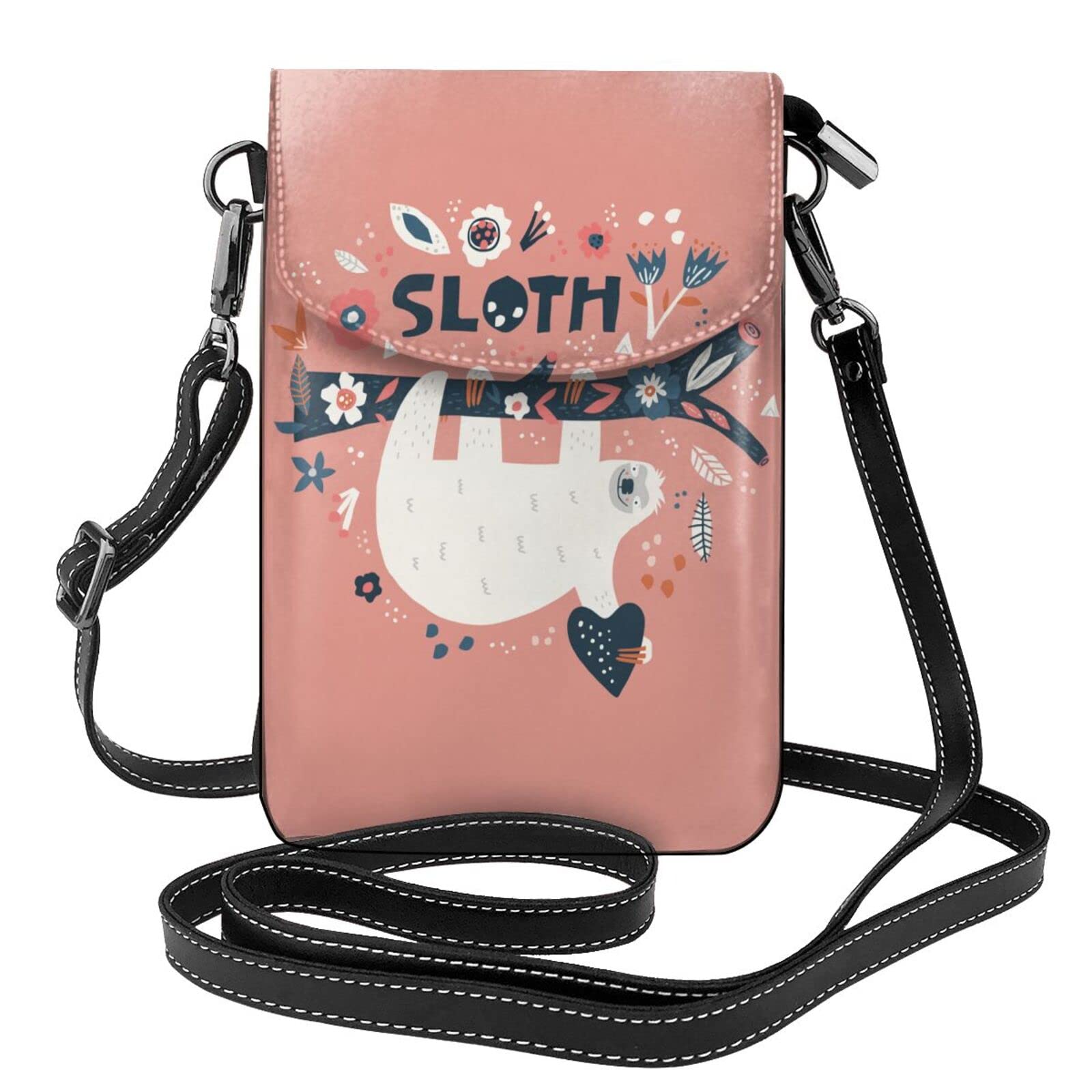 Cute White Sloth & Colorful Flower Microfiber PU Leather Crossbody Phone Bag - Multi-Functional Flip Wallet Purse for Women | Perfect Gift for Everyday Use, Travel & Shopping