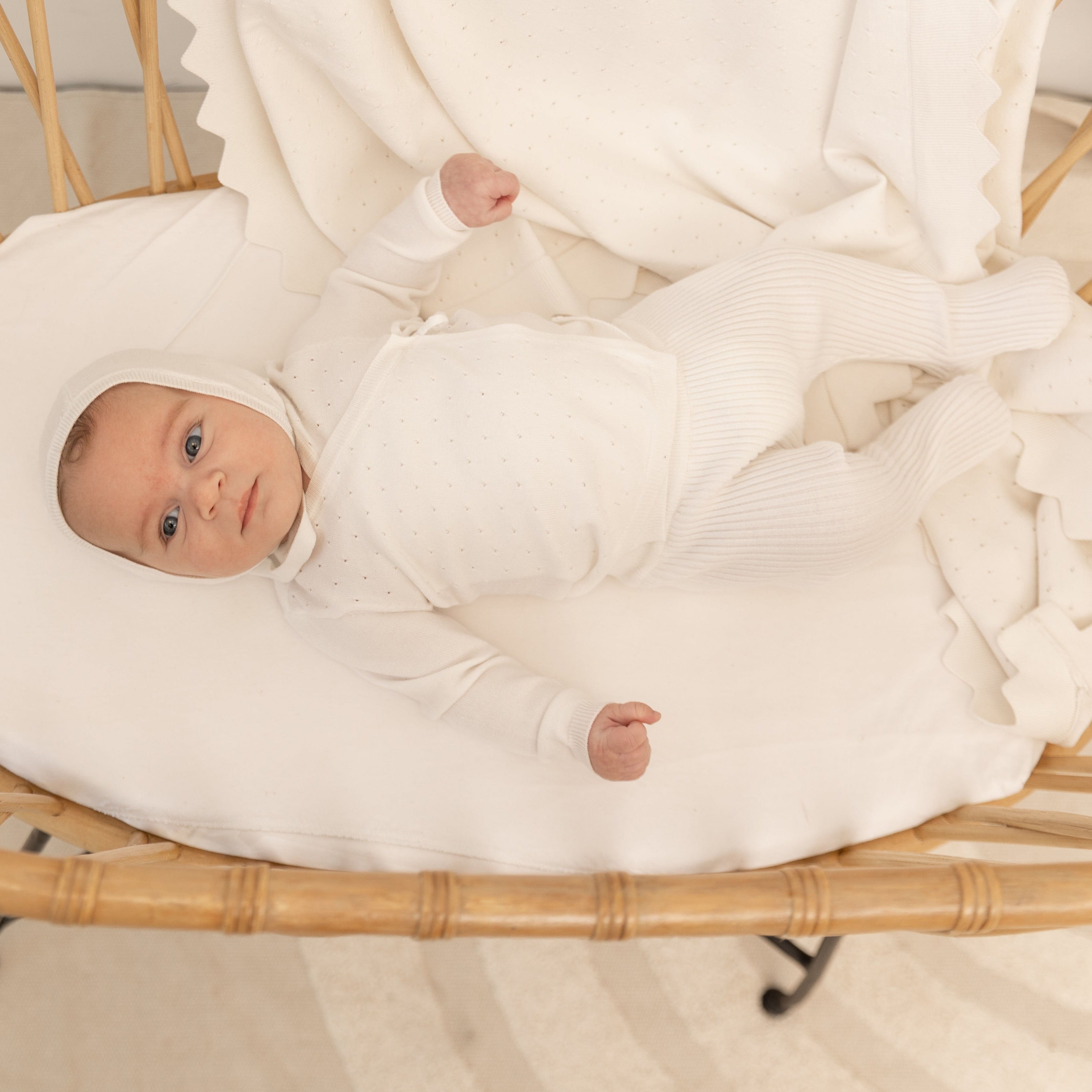 Bebe Bella White Knitted Wrap Baby Set - Soft Newborn Outfit for Photoshoots, Christening & Special Occasions