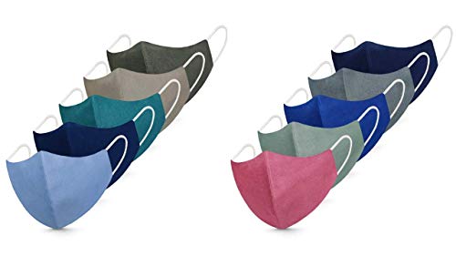DCloud Hub 100% Cotton Reusable Face Mask for Men & Women - 3-Layer Breathable, Washable, Skin-Friendly & Lightweight Comfort - Pack of 10 - Perfect for Office, Travel & Daily Protection