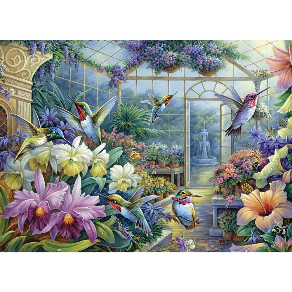 300 Piece Jigsaw Puzzle for Adults - Antique Greenhouse with Hummingbirds, Flowers & Butterflies by Oleg Gavrilov - 18x24 Inch Finished Size - Challenging Puzzle for Relaxation, Family Game Night & Home Decor