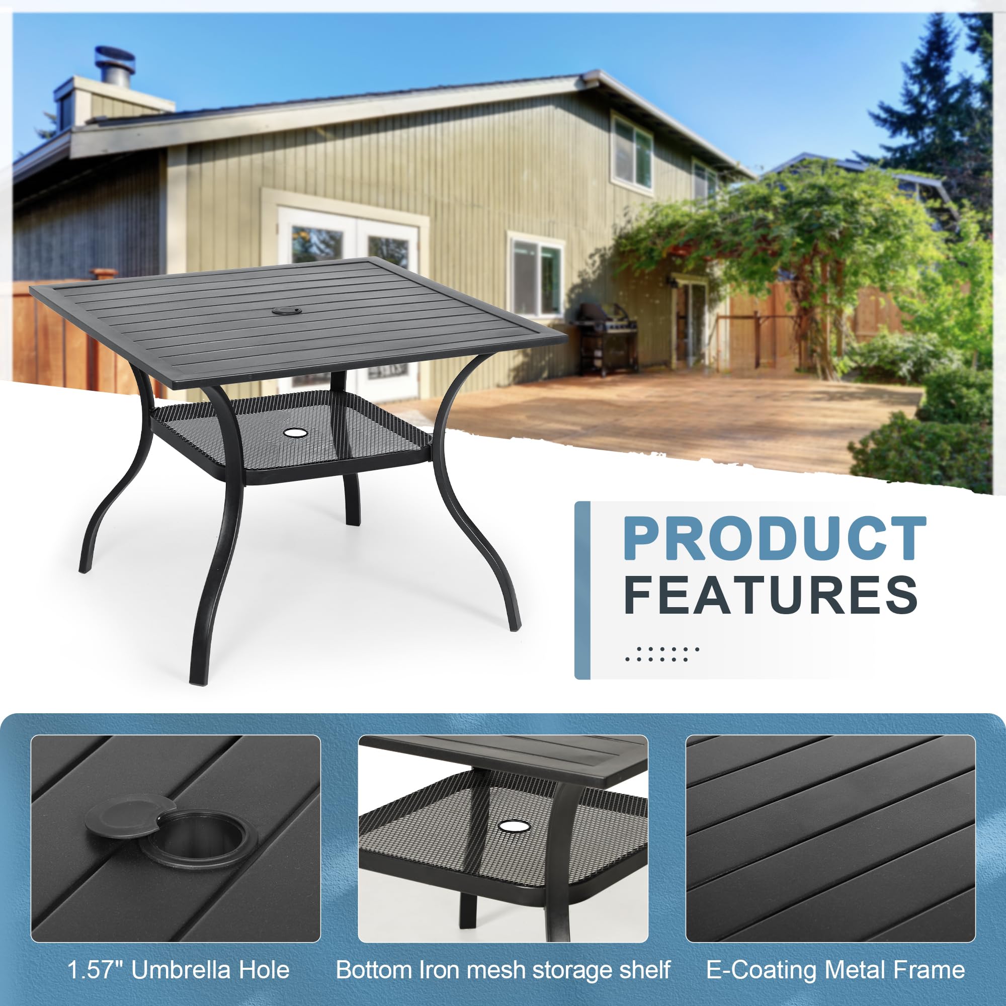 Crownland 5-Piece Outdoor Patio Dining Set - 4 Textilene Metal Chairs & Square Table with 1.57