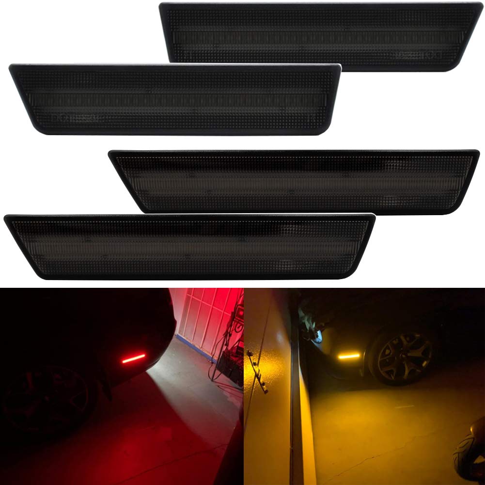 4Pcs Smoked Lens LED Side Marker Lights Kit - Amber Front & Red Rear for Dodge Challenger 2008-2014 - Direct OEM Replacement - Enhance Visibility & Style for Night Driving & Car Shows