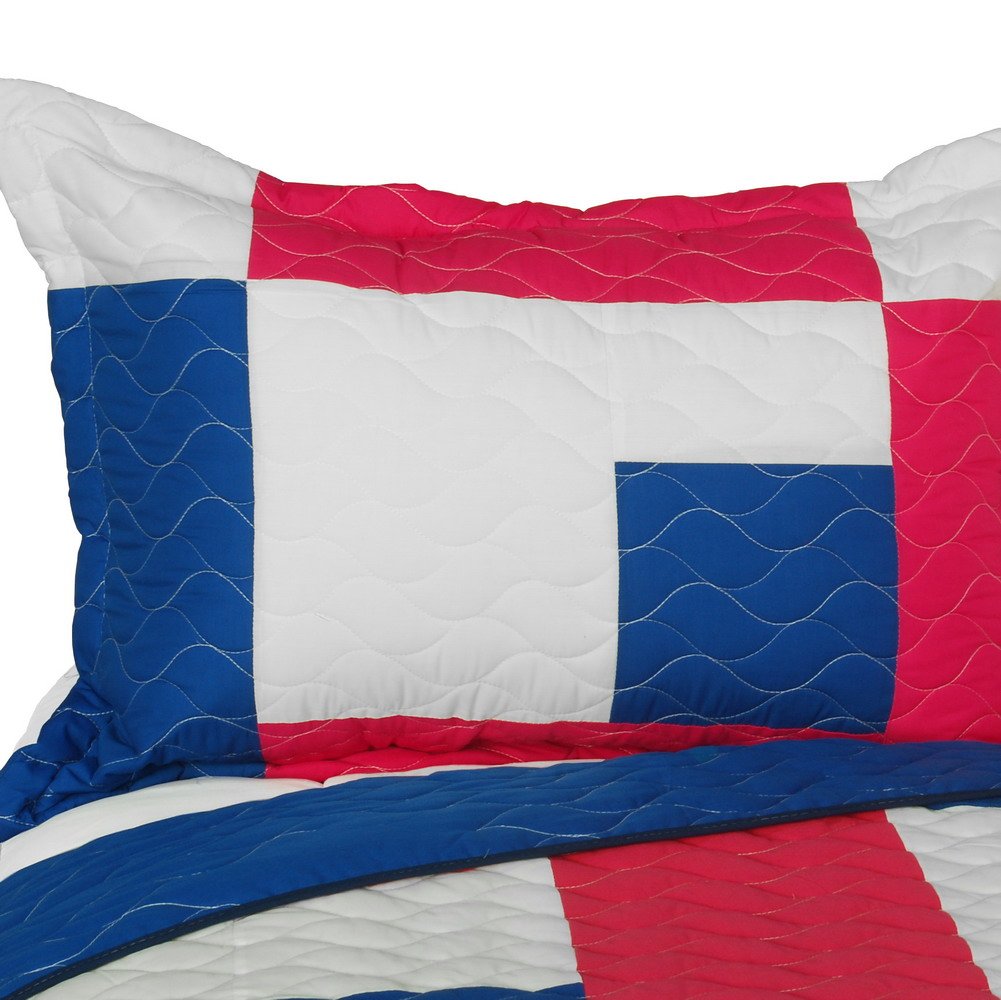 Vermicelli-Quilted Patchwork Geometric Quilt Set Full/Queen Size - Stylish & Comfortable Bedding for Modern Bedrooms, Guest Rooms & Cozy Home Decor