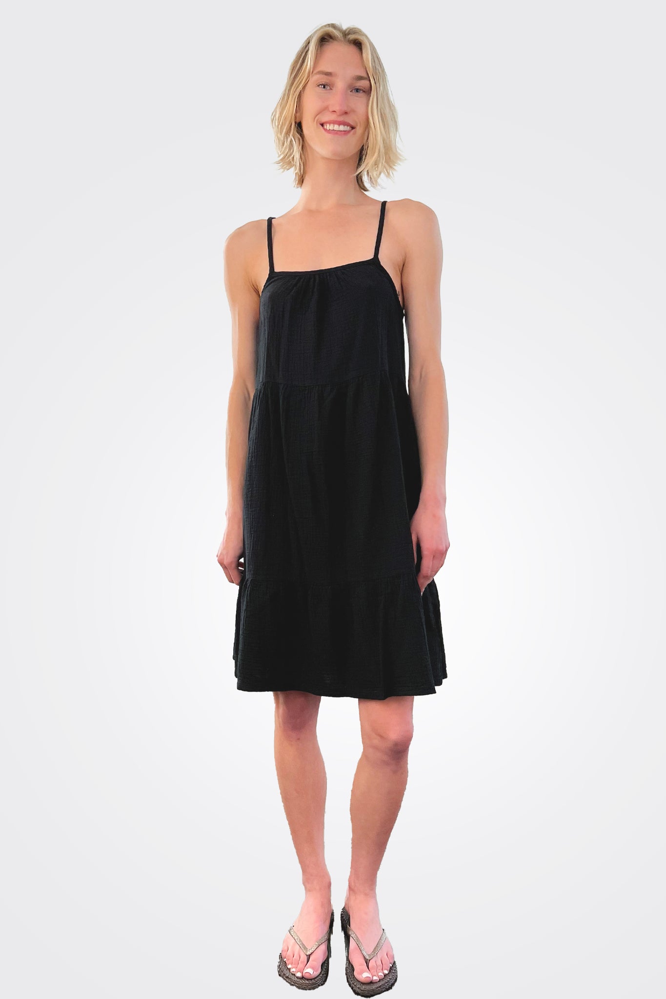 Elegant Black Cami Tiered Dress for Women - Perfect for Summer Outfits, Beach Vacations & Casual Dates