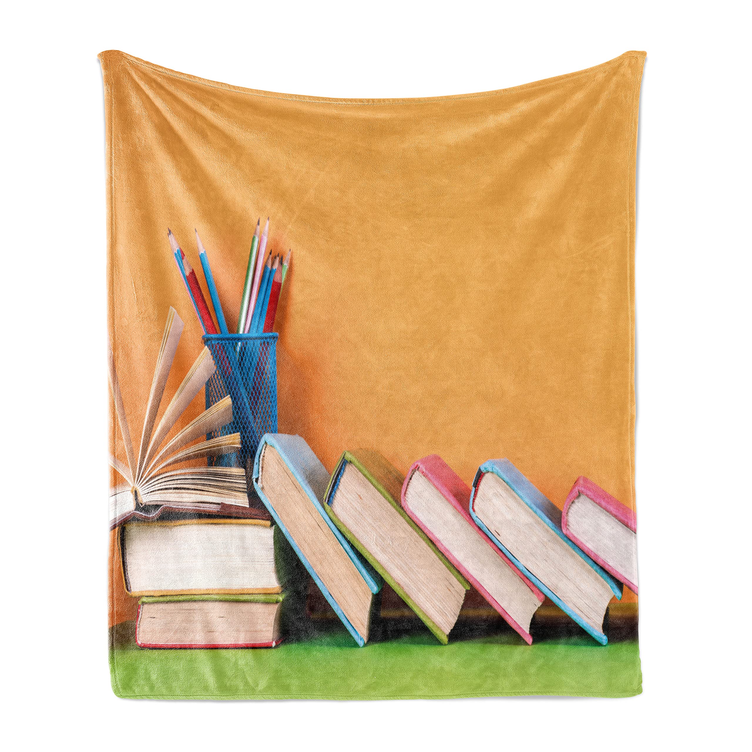 Ambesonne Retro Books & Pencils Flannel Fleece Throw Blanket 50