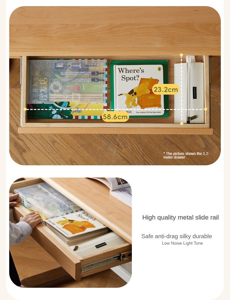 Beech Solid Wood Adjustable Height Kids Study Desk with Hand Crank Lift - Perfect for Homeschooling, Online Learning & Children's Homework Station