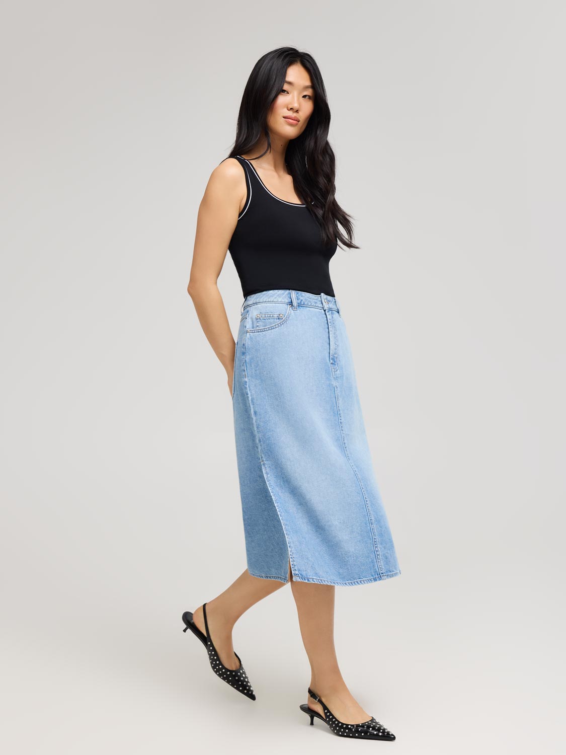 Long Denim Skirt with Side Slits - High Waist A-Line Maxi Skirt for Women | Perfect for Casual Outfits, Street Style & Summer Fashion