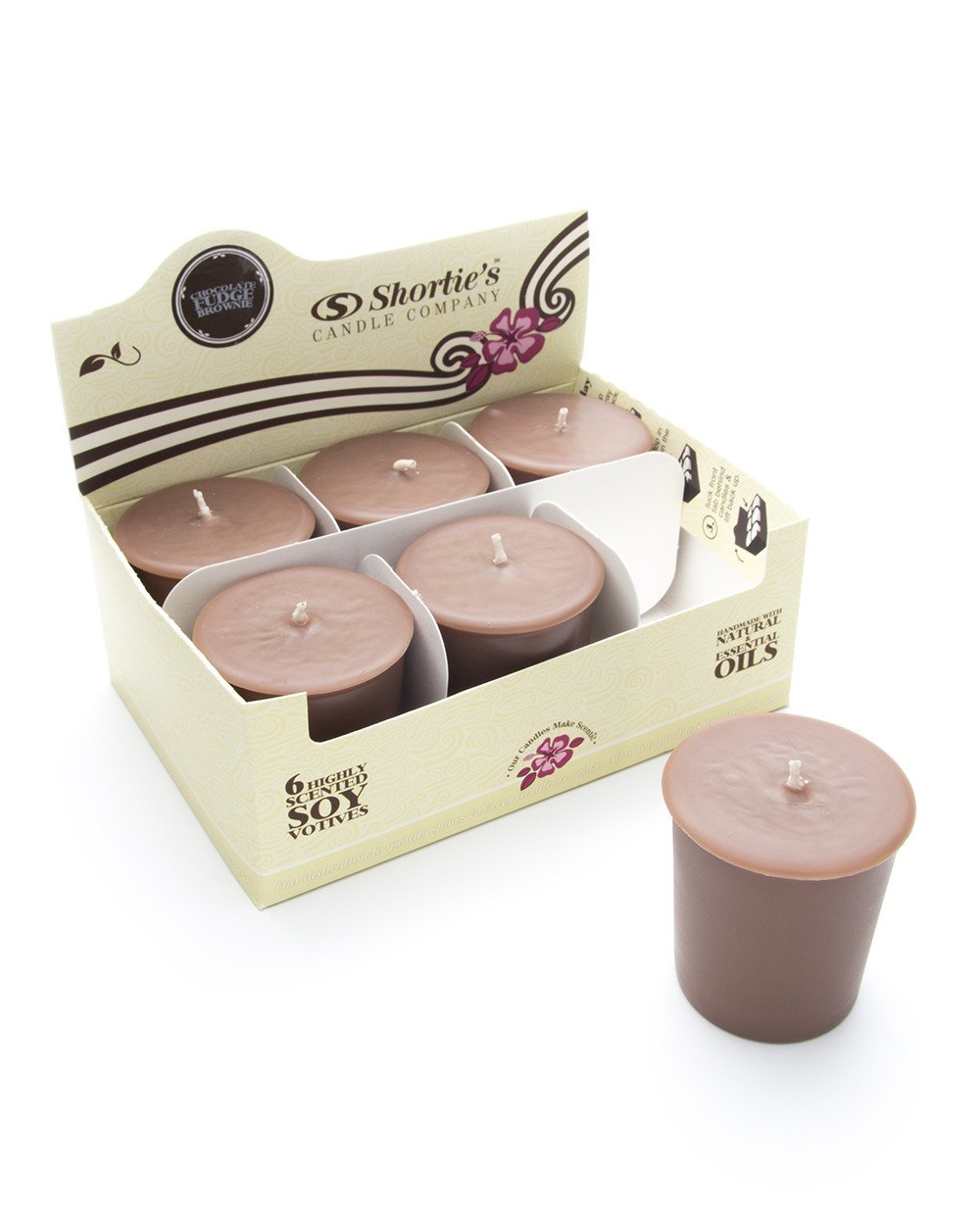 Natural Soy Votive Candles - Chocolate Fudge Brownie Scented with Essential Oils, 6-Pack Brown Bakery-Themed Candles for Home Decor, Relaxation & Gift Giving