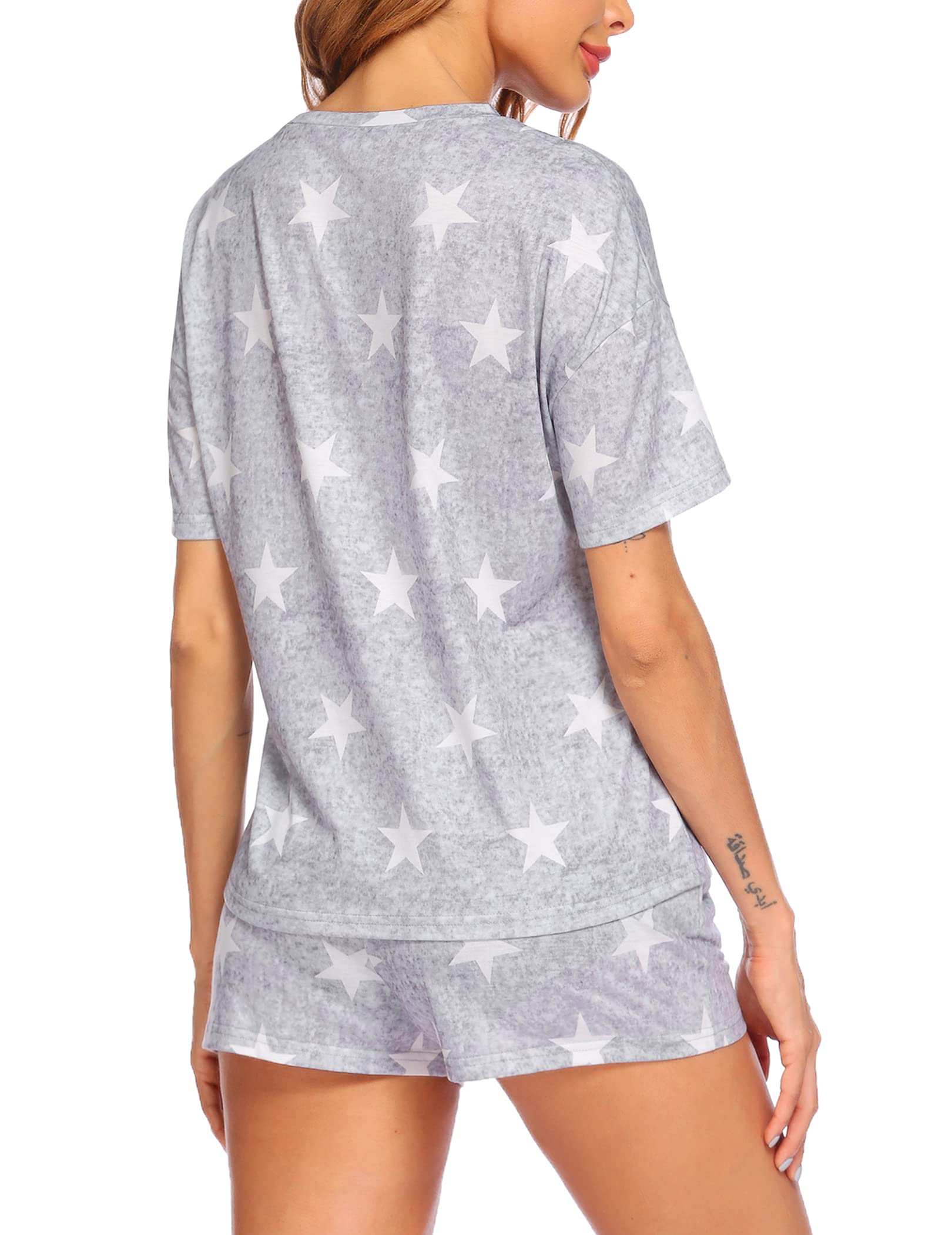 Hotouch Women's Printed Pajama Set - Soft 2-Piece Sleepwear with Short Sleeve Top & Shorts - Comfortable Lounge Wear for Sleep, Relaxation & Summer Nights