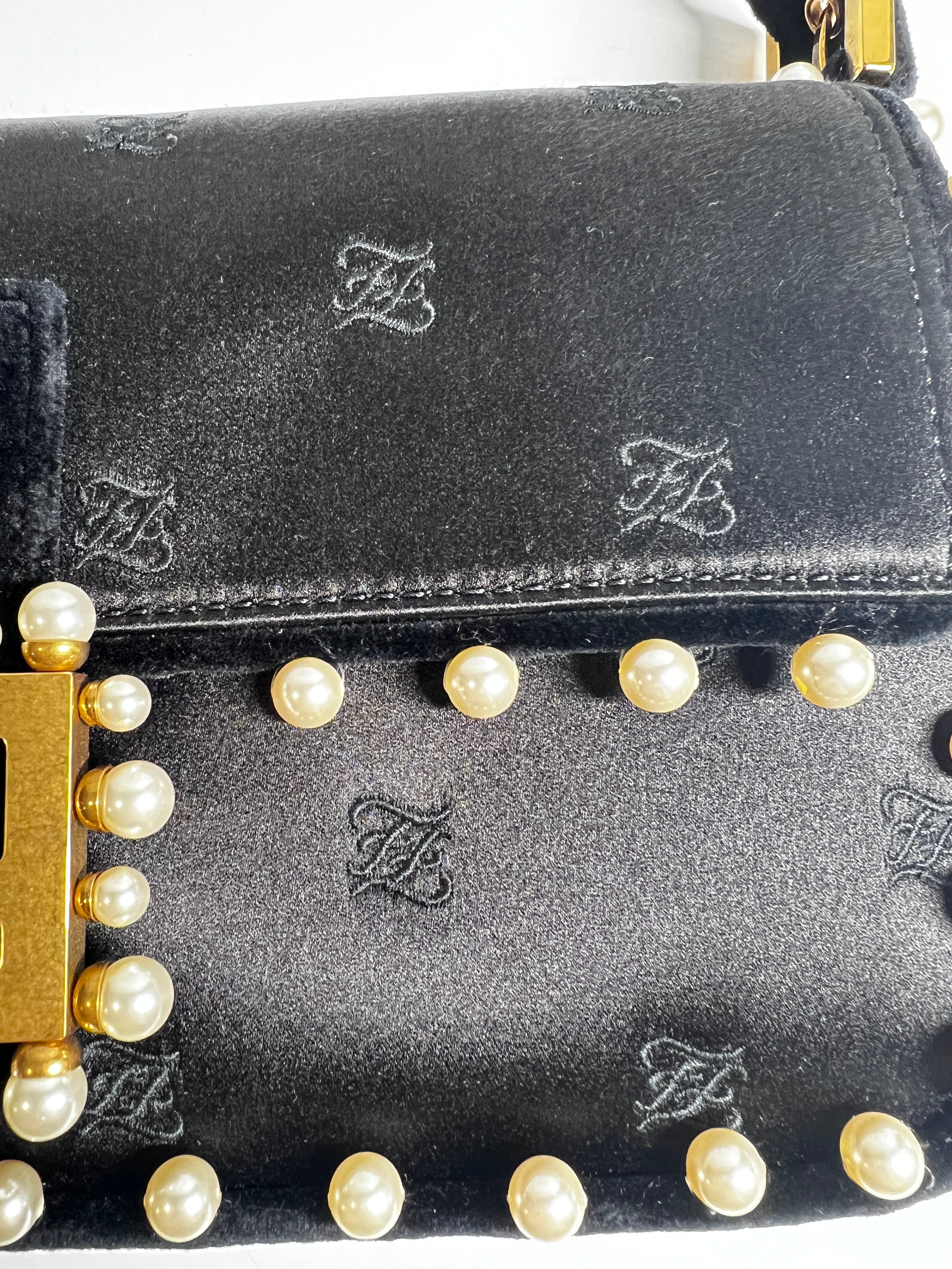 Fendi 15th Anniversary Satin Pearl Velvet Baguette Bag - Luxury Designer Shoulder Purse for Women, Evening Parties & Special Occasions