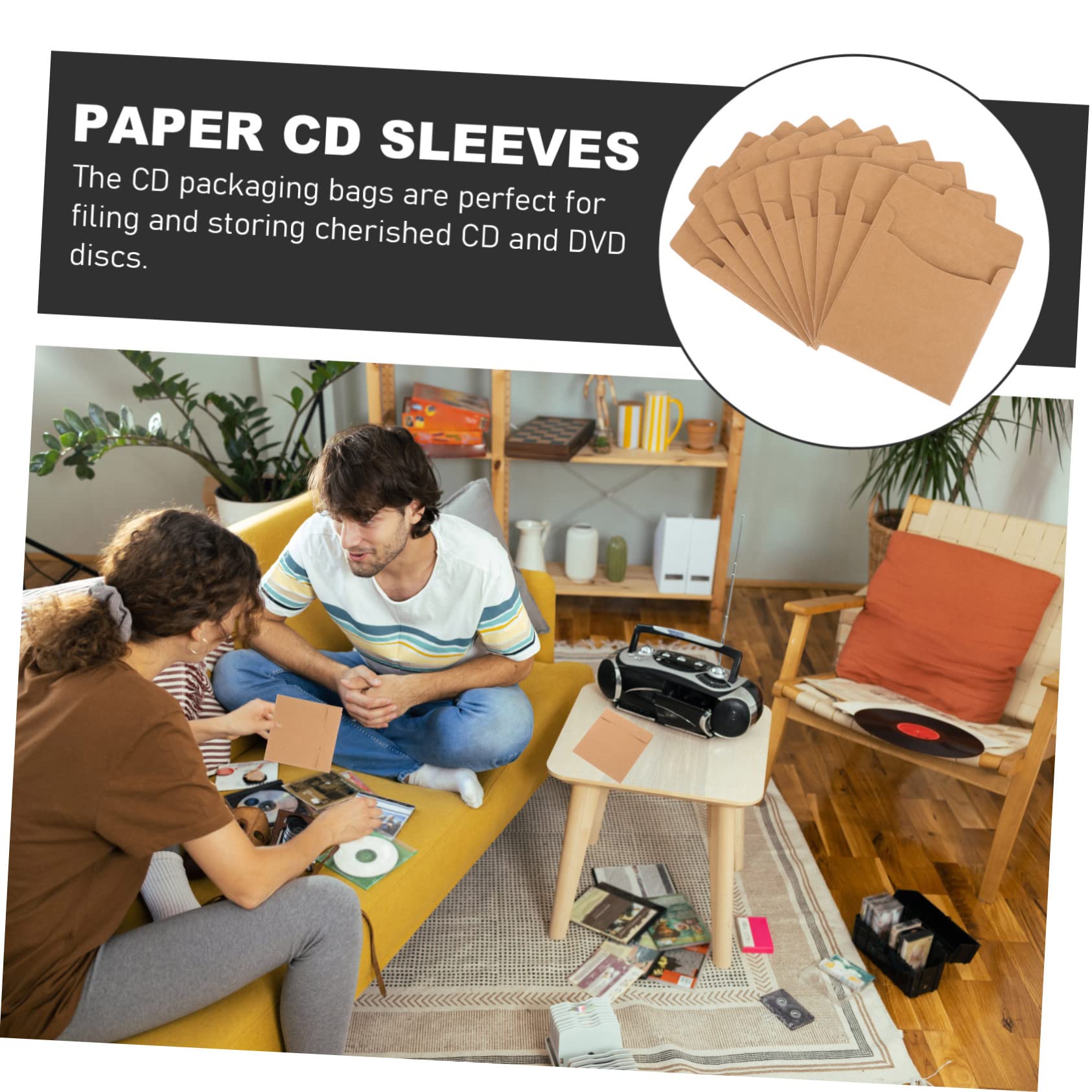 Jojofuny 50pcs Kraft Paper CD/DVD Sleeves - Thick Protective Storage Envelopes for Media, Movies & Music | Organize & Protect Your Disc Collection at Home or Office