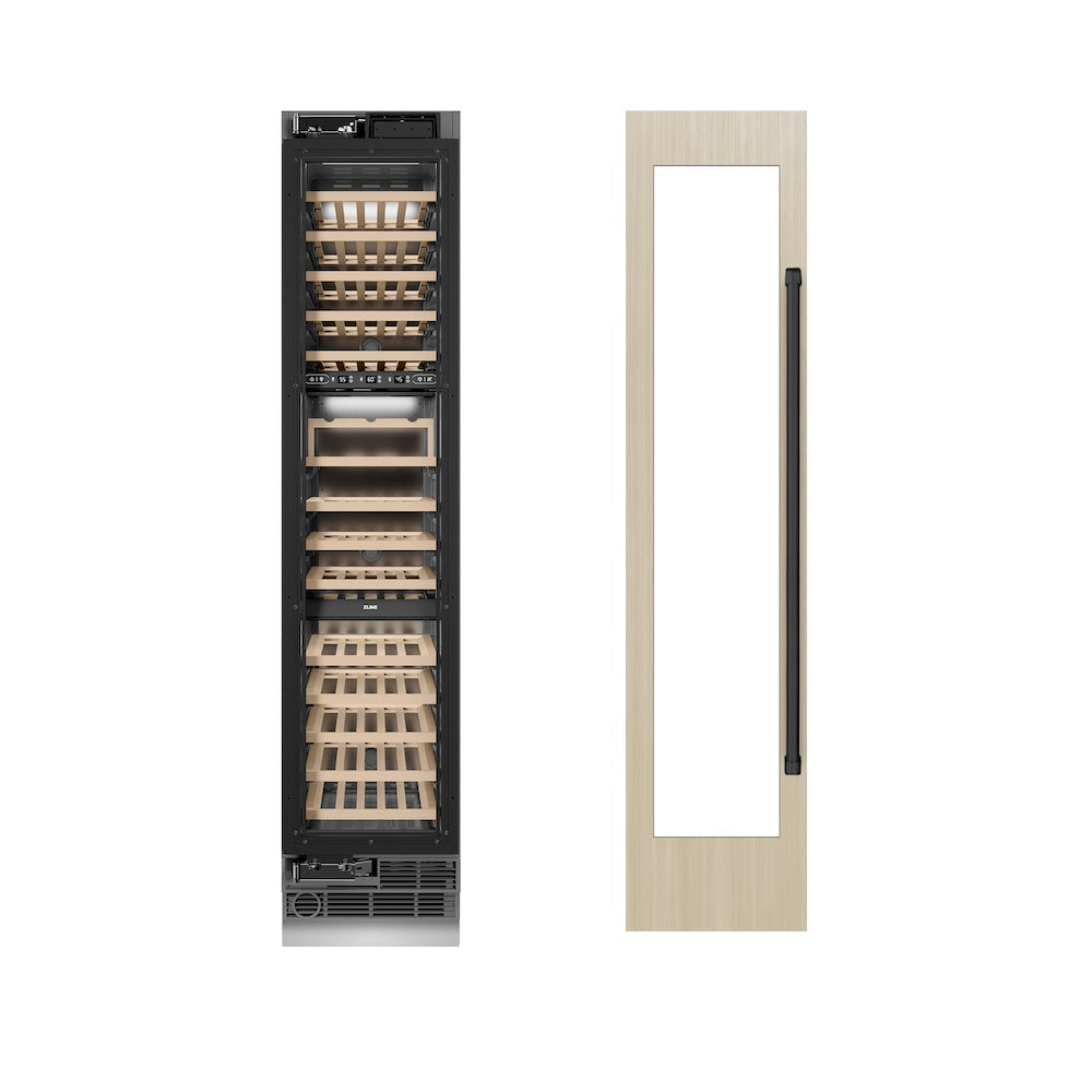 ZLINE Autograph Edition 18 Inch 9.0 Cubic Feet Triple Zone 68 Bottle Panel Ready Left Hinge Column Wine Cooler with Matte Black Accents (RBCWVLZ 18 MB) - Perfect for Home Bars, Wine Cellars, and Entertaining Spaces
