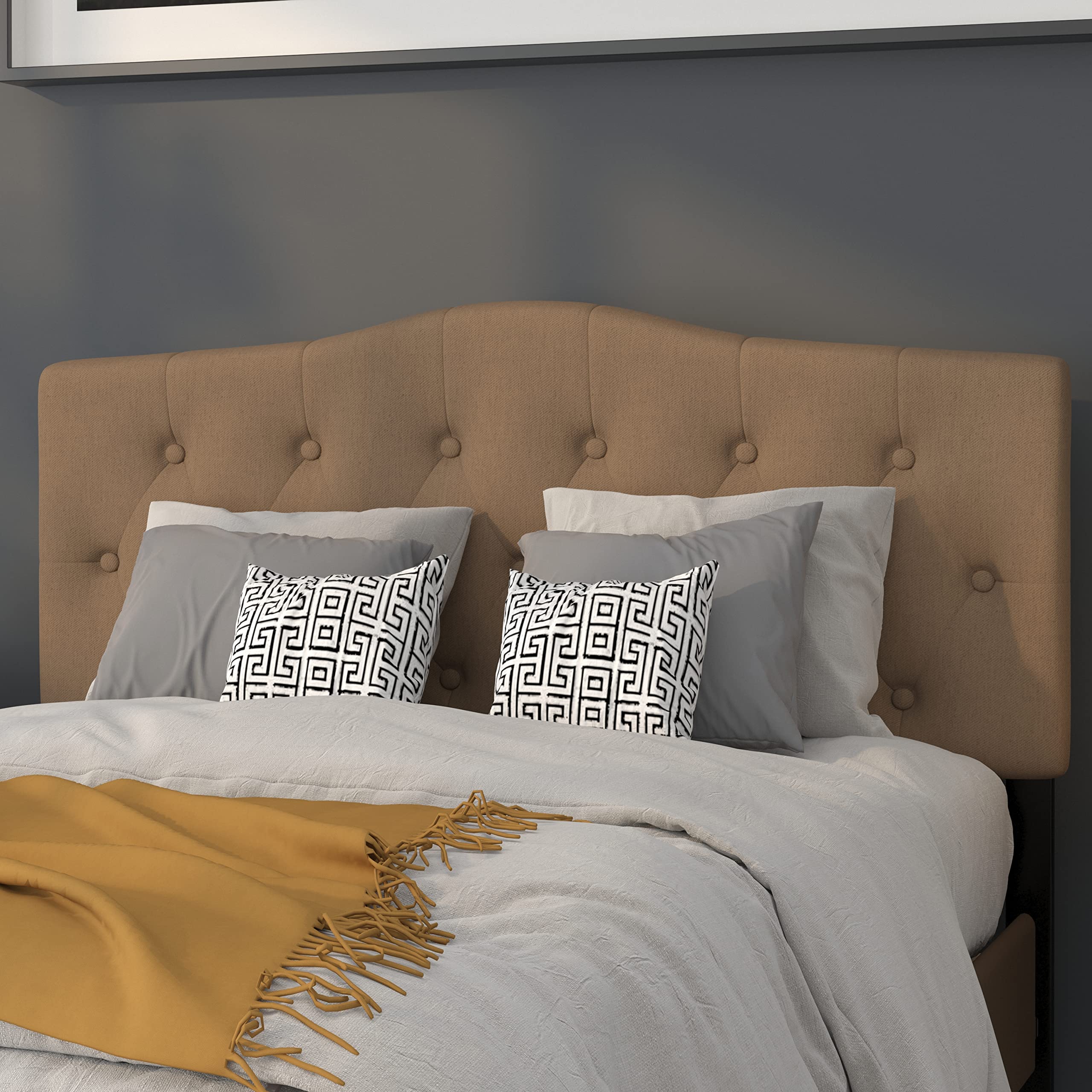 Flash Furniture Cambridge Tufted Upholstered Full Size Headboard - Dark Brown Fabric for Bedroom Decor, Master Bedroom, Guest Room, Dorm Room (54