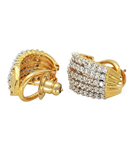 Gold Plated American Diamond Stud Earrings for Women & Girls - Fashionable Frill Designer Jewelry for Parties, Weddings & Daily Wear