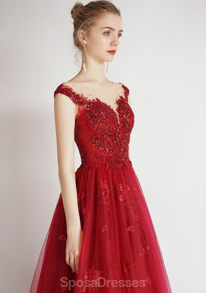 Elegant Red Beaded Sequin Cap Sleeve A-Line Long Evening Prom Dress for Women - Perfect for Formal Parties, Homecoming, and Special Occasions
