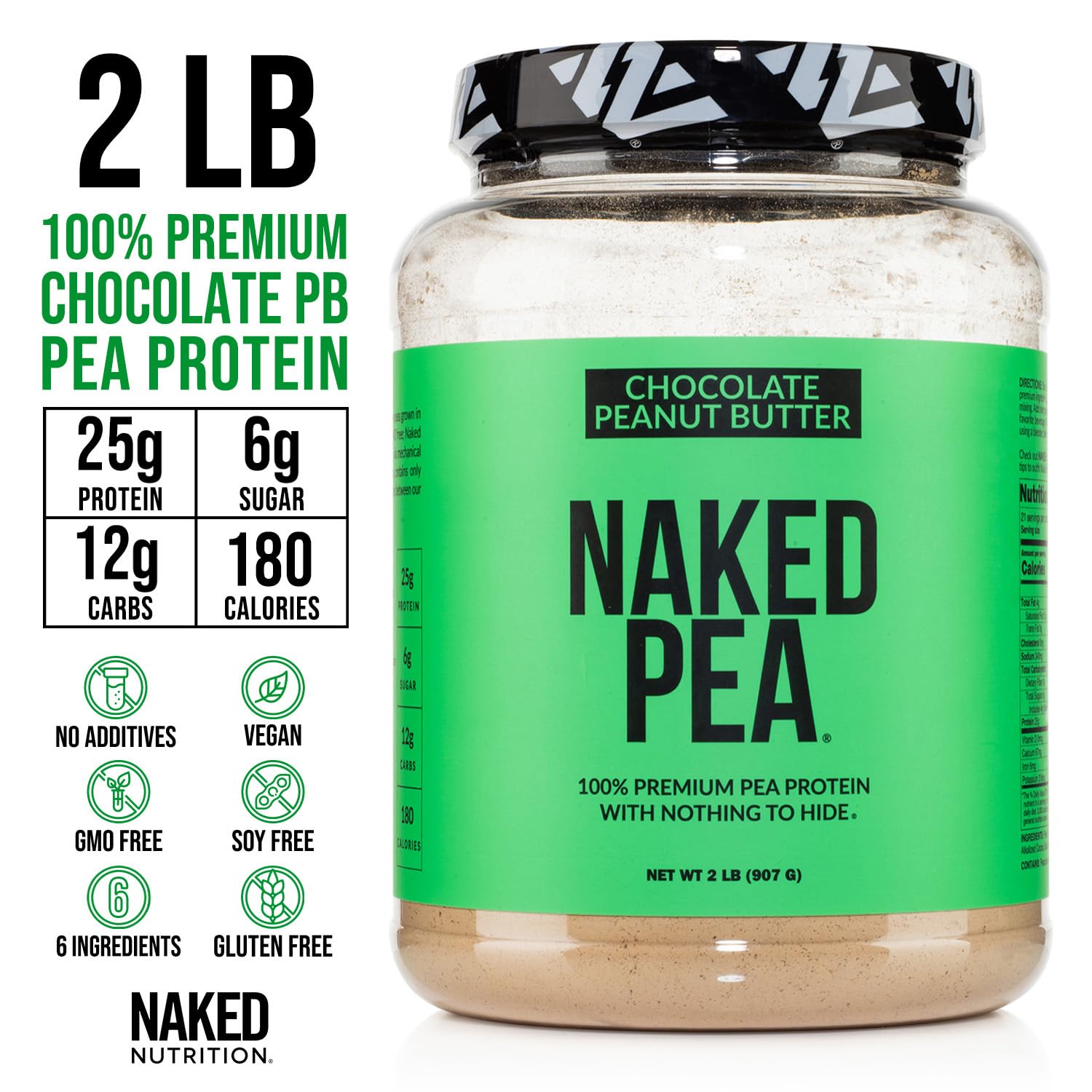 Naked Pea Chocolate Peanut Butter Protein Powder - USDA Organic, Non-GMO, Gluten Free, Soy Free - Plant-Based Protein for Muscle Growth & Recovery - Made with Organic Cocoa & Coconut Sugar - 21 Servings - Perfect for Post-Workout Shakes & Healthy Smoothies