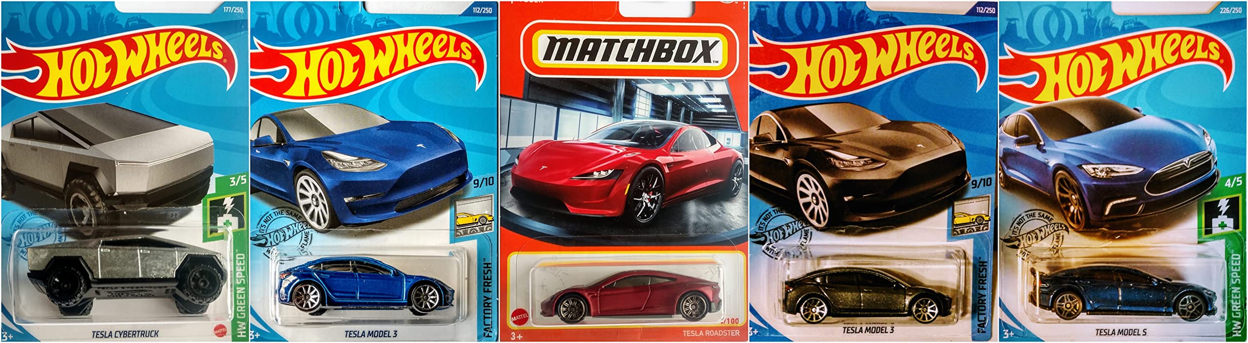Hot Wheels Tesla Bundle Version 2 - Includes Tesla Model S, Model 3, Cybertruck & Roadster Die-Cast Cars | Collectible Toy Cars for Kids & Adults | Perfect for Play, Display & Gift Giving