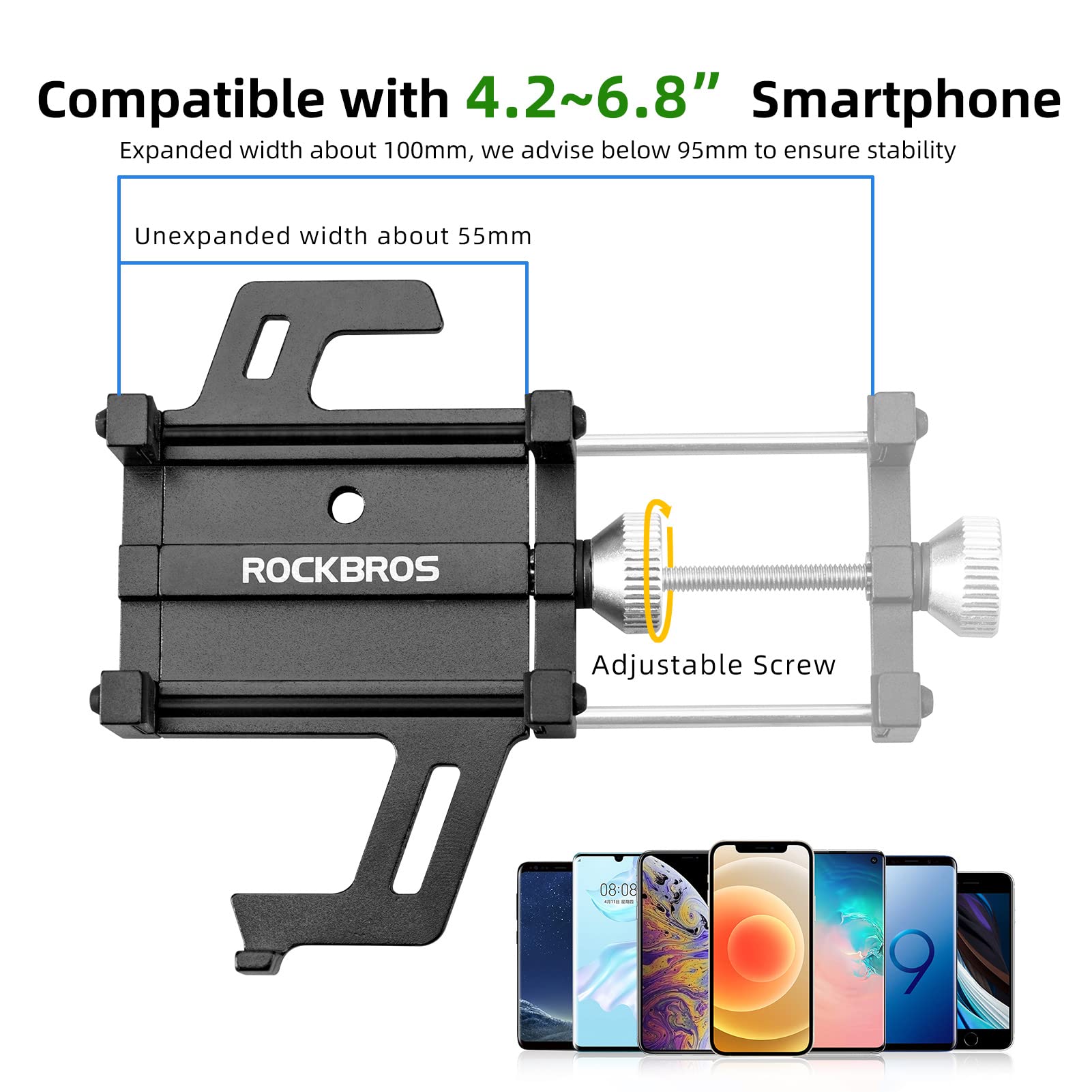 ROCKBROS 360° Rotatable Aluminum Bike Phone Mount - Universal Handlebar Holder for iPhone, Samsung & Smartphones - Perfect for Cycling, Motorcycling & E-Bike Rides