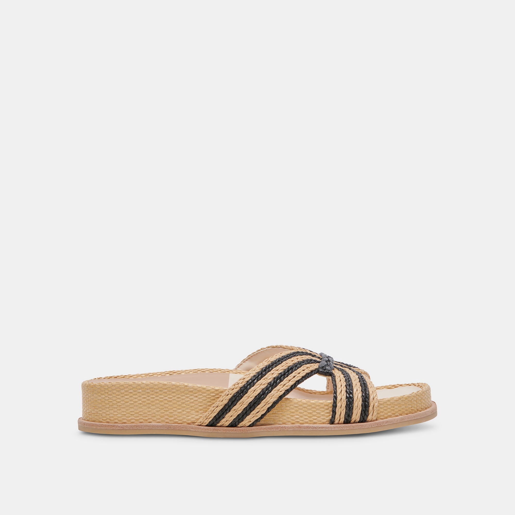 SELDA Wide Comfortable Sandals for Women - Natural Black Raffia Material - Perfect for Beach, Vacation & Summer Outfits