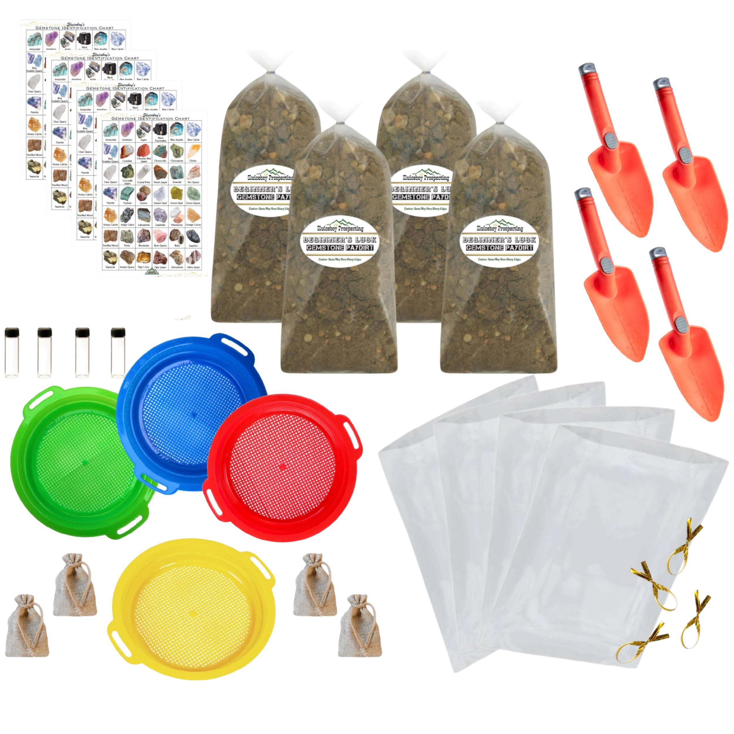 Gem Mining Kit for Kids - Sluiceboy Prospecting Party Set with Gemstone Paydirt, Sieve, Shovel, Identification Chart & Vials | Perfect for Birthday Parties, STEM Learning & Outdoor Adventure Activities