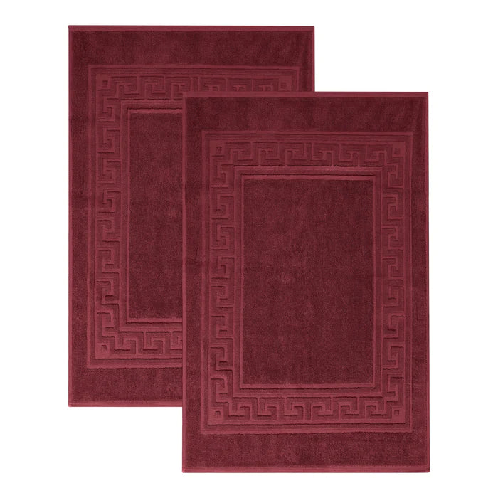 Premium Cotton 2-Piece Greek Key Border Bath Mat Set - Ultra Absorbent, Non-Slip Bathroom Rug - Perfect for Modern Bathrooms, Master Suites & Spa-Like Retreats