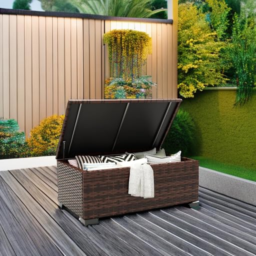 **All-Weather Outdoor Storage Coffee Table - Waterproof Wicker Patio Side Table with Cover for Garden, Toys & Accessories | Perfect for Poolside, Deck & Backyard Relaxation**