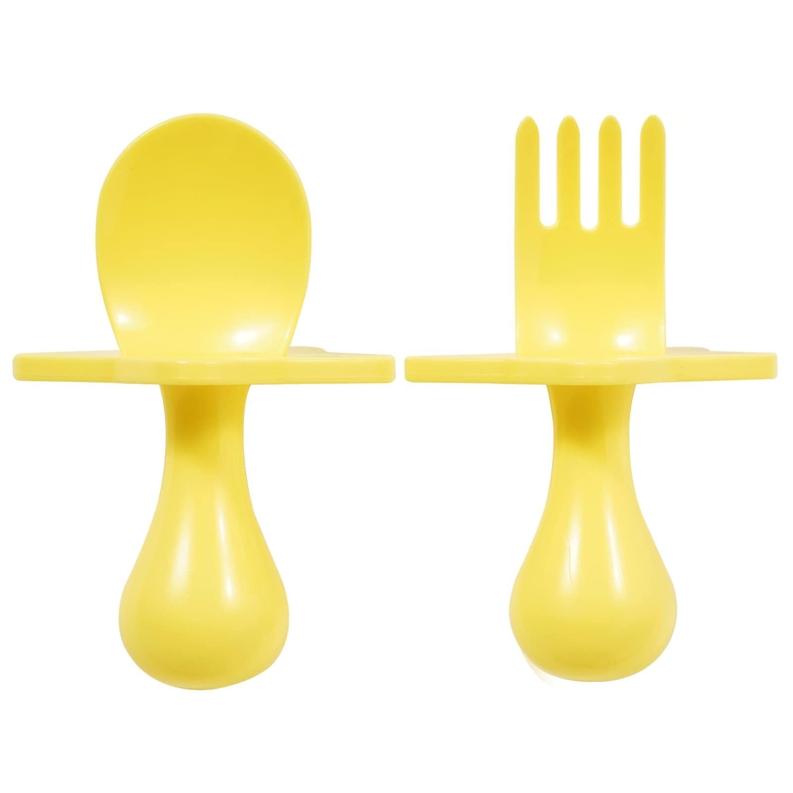 Nooli Baby & Toddler Utensil Set - BPA Free, Phthalate Free, Dishwasher & Sterilizer Safe - Soft Grip Fork for Infants & Young Kids - Perfect for Baby-Led Weaning, Daycare & Travel (Yellow)