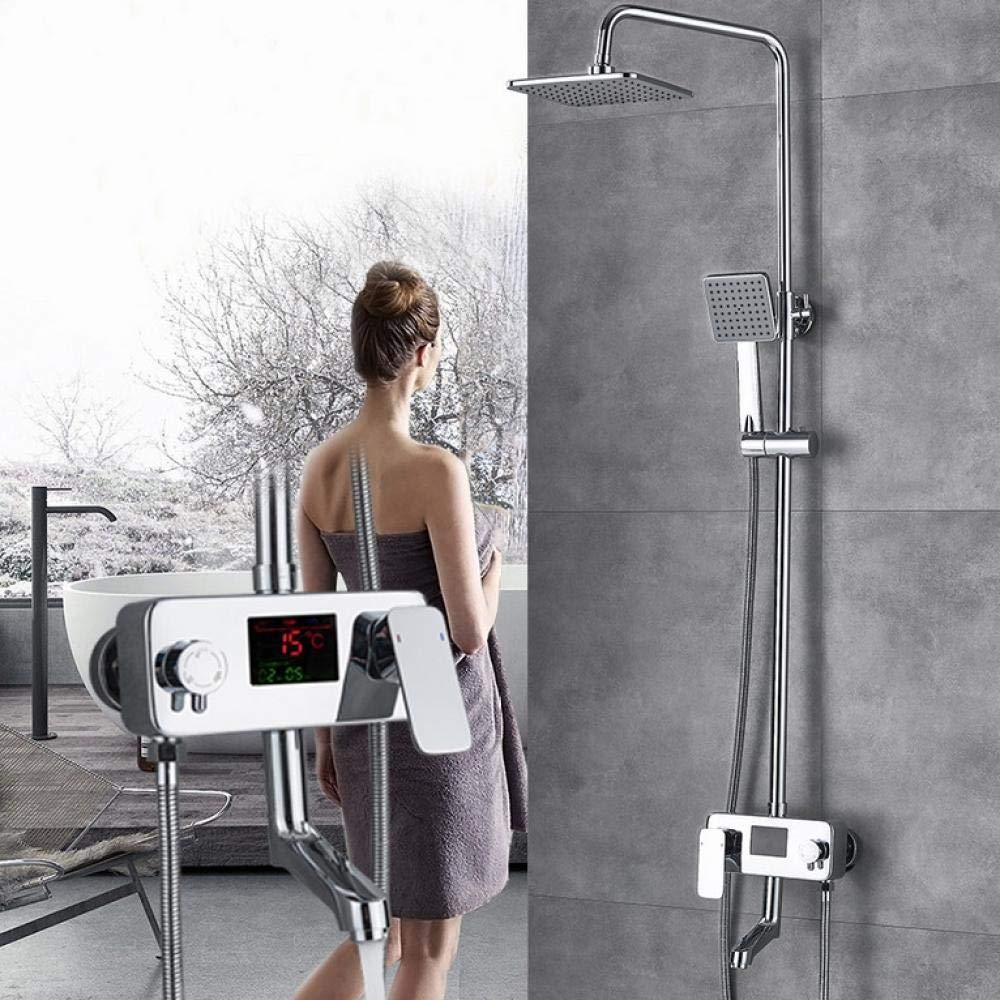 Chrome Digital Temperature Display Shower Faucet System with Swivel Spout - Bathroom Shower Mixer Tap for Bathtub & Shower - Perfect for Modern Home & Spa Relaxation