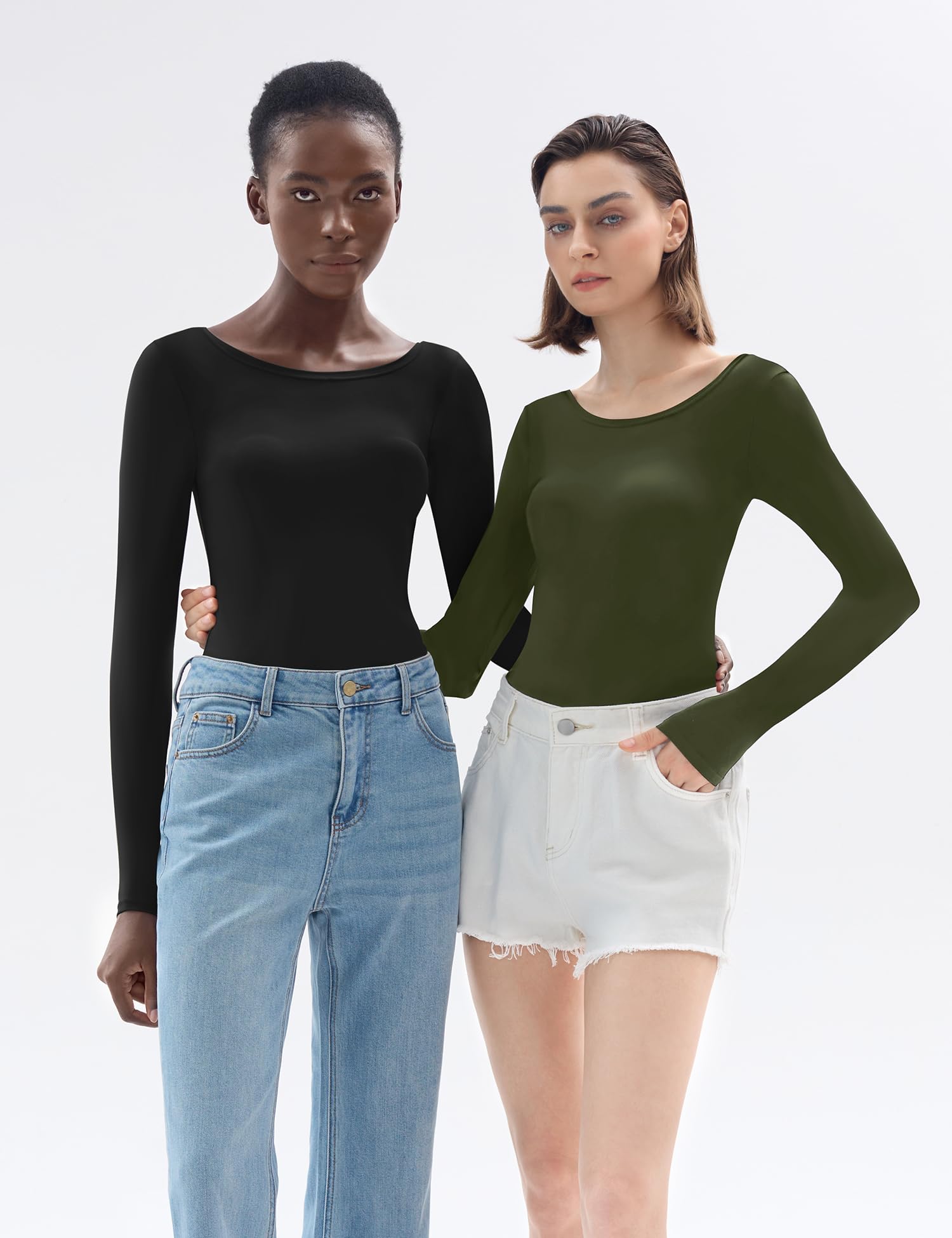 Ellakoko Women's Long Sleeve Bodysuit - Sexy Crew Neck & U-Shape Back One Piece Top for Fall Winter | Casual Going Out Shirts | Perfect for Date Night, Office Wear & Layering Outfits