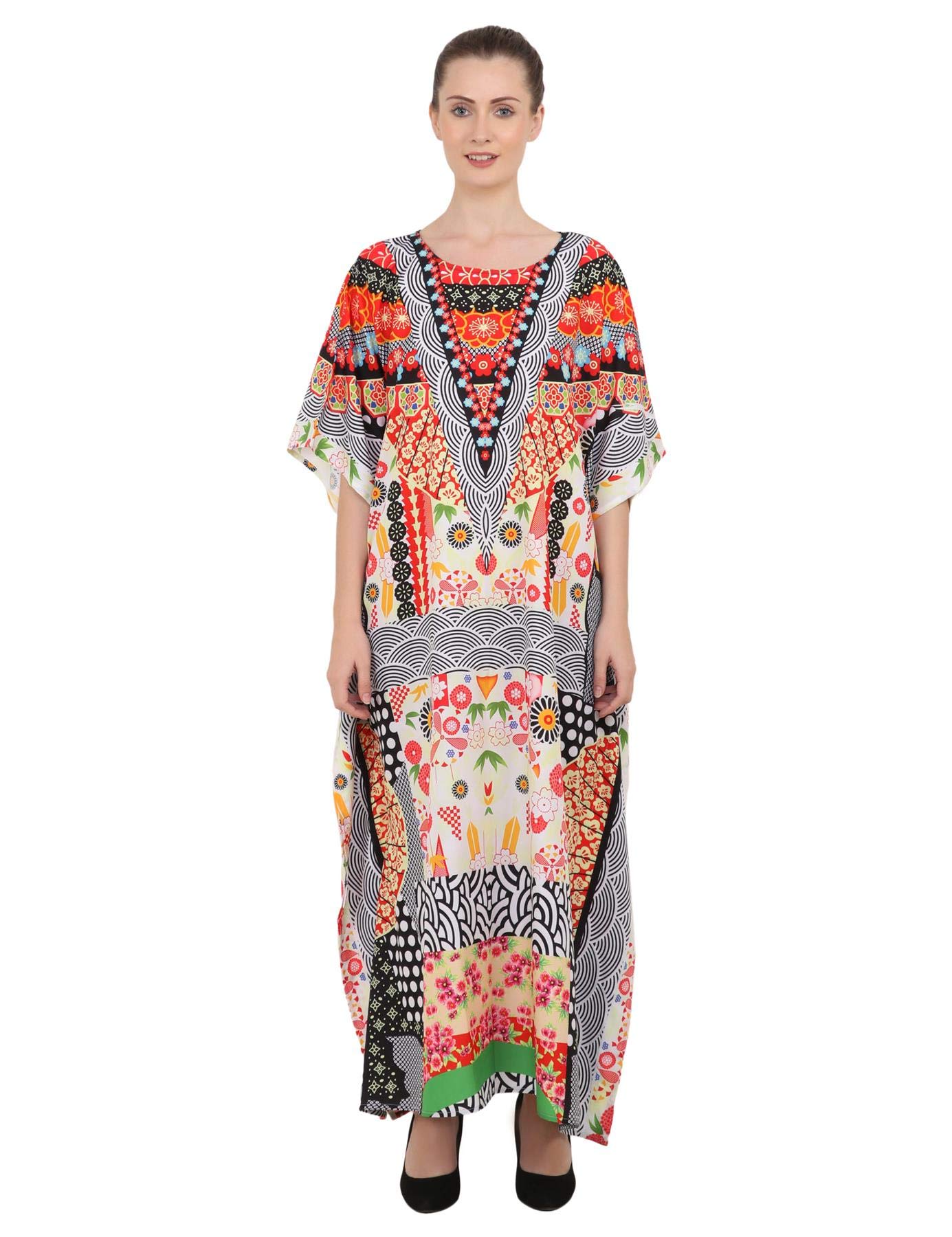 Miss Lavish London Kaftan Dress for Women - Flowy Summer Beach Cover Up & Boho Maxi Dress - Plus Size Caftan for Teens to Adults (Pool Party, Vacation, Resort Wear)