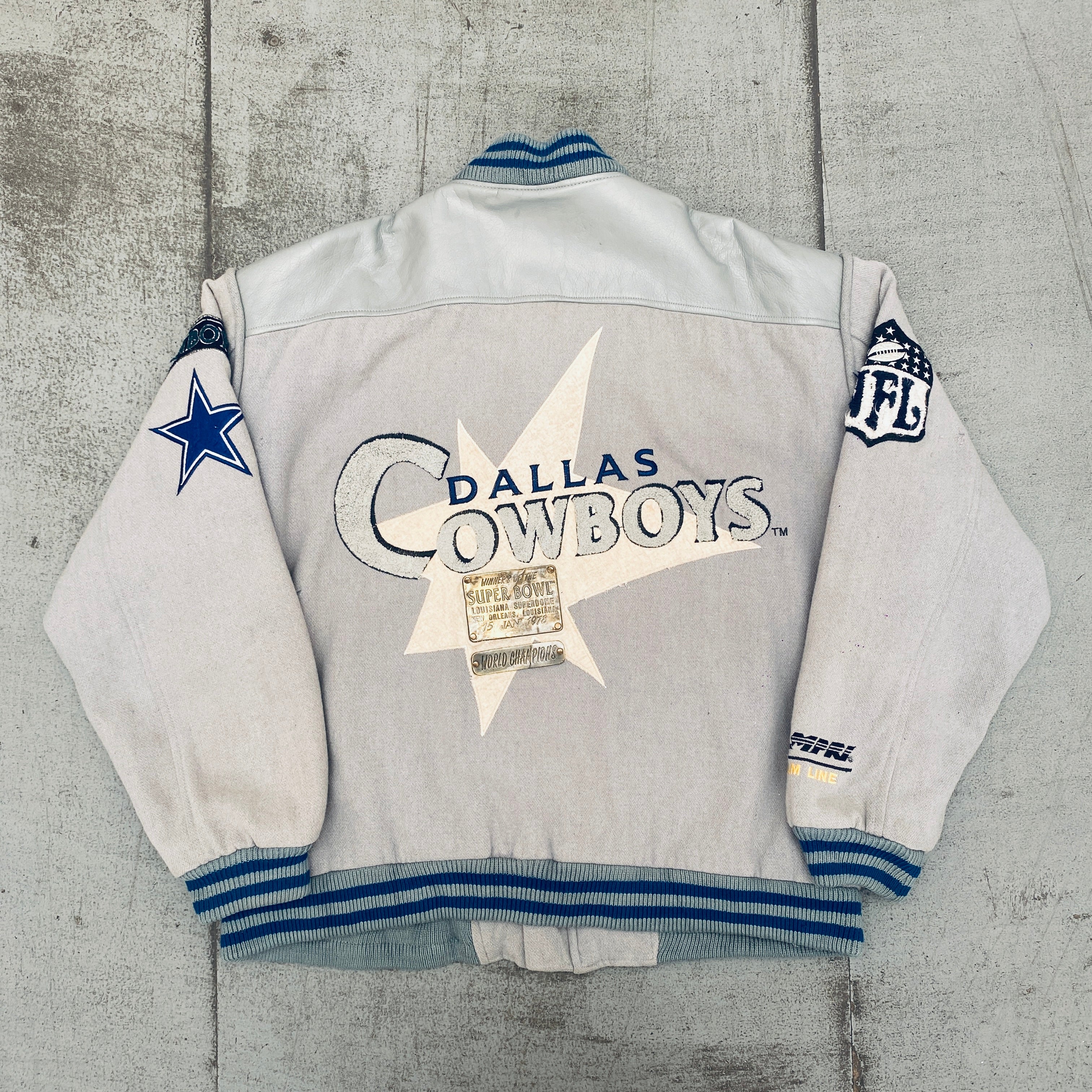 Dallas Cowboys 1990s Vintage Full Zip Varsity Jacket with Super Bowl XII Patch - XXL Size for Men | Perfect for Football Games, Tailgating & Retro Sports Fashion