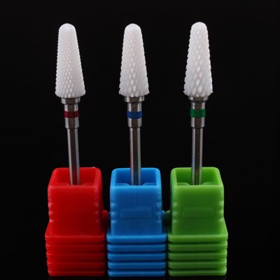 TocassJo 3-Piece Tapered Ceramic Nail Drill Bits Set - White Ceramic Cutters for Electric Manicure Drill (6x14mm) | Professional Nail Art Tools for Salon & Home Use