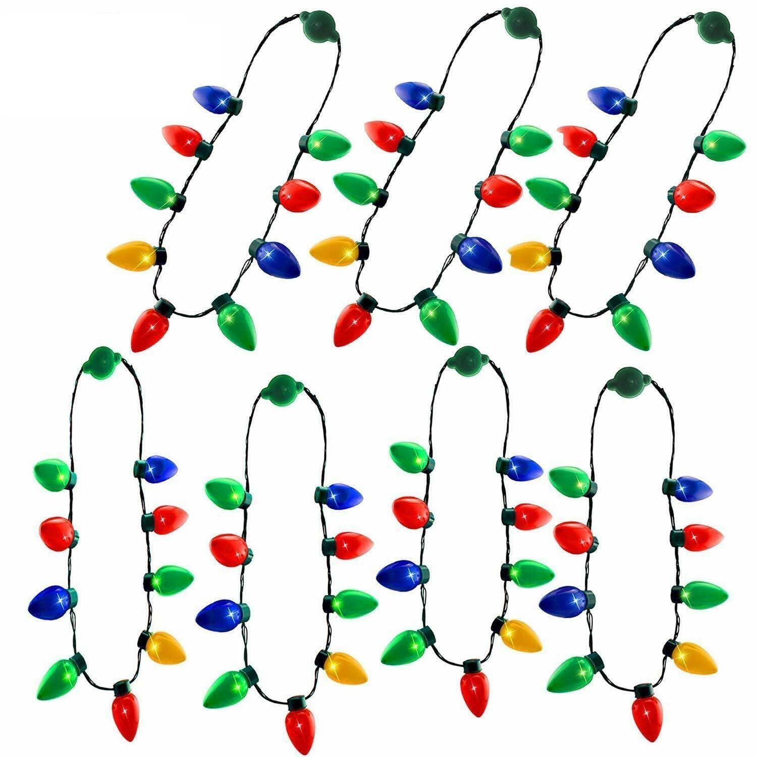 StateOJ 7 Pack Christmas Light Necklace - Colorful LED Bulb String Lights for Holiday Decorations | Indoor & Outdoor Xmas Tree, Party, Yard, Garden, Porch Decor