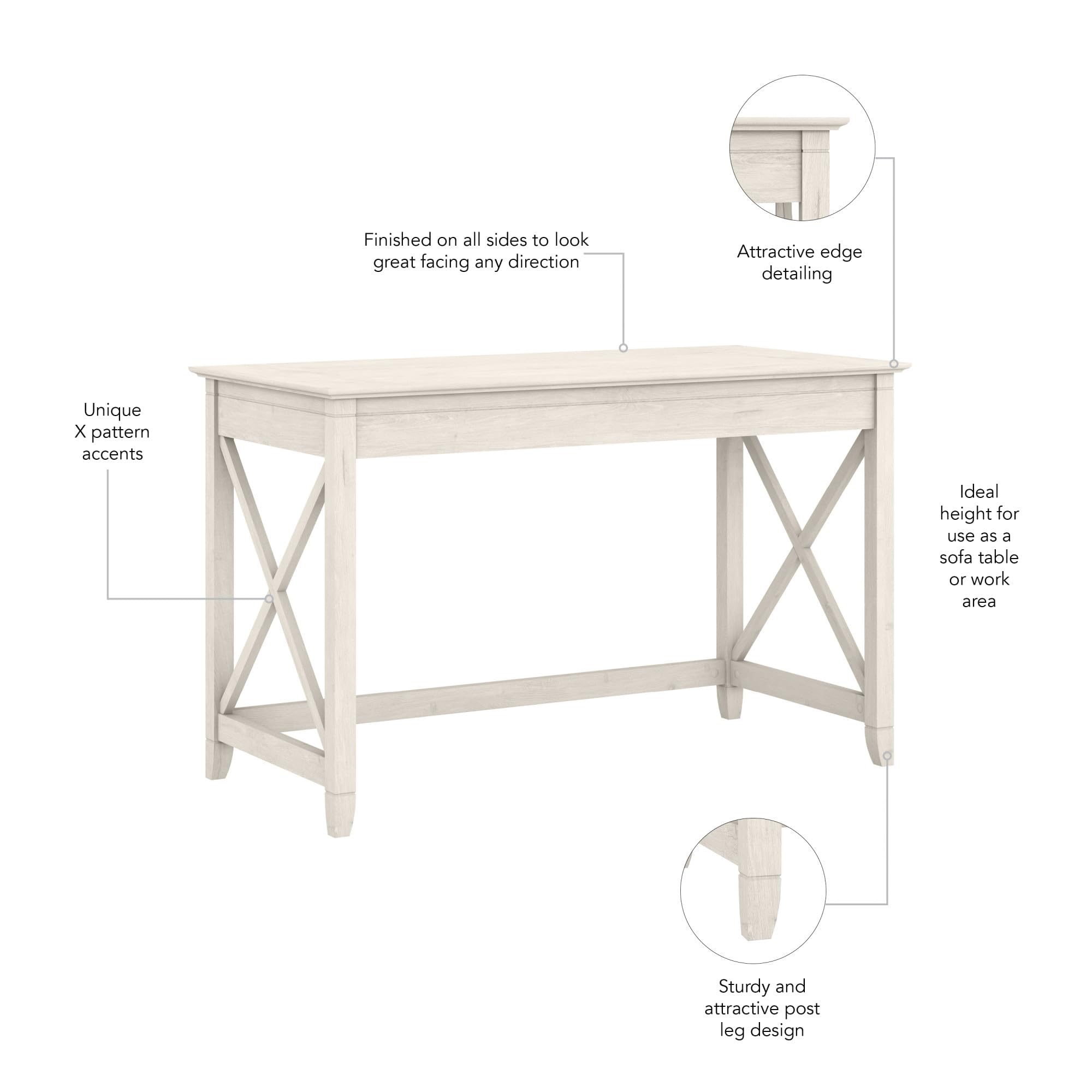 Bush Furniture Key West Collection Writing Desk - Small Modern Farmhouse Style Home Office Desk in Linen White Oak | Perfect for Remote Work, Study & Small Spaces